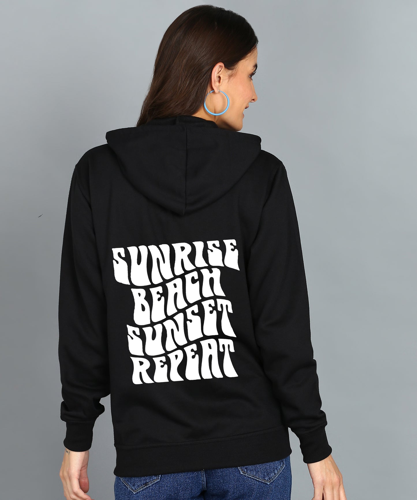 Back Printed Women's Cotton Full Zipper Sweatshirt Hoodies with Kangaroo Pocket Winter Wear Hooded Neck Sweatshirt