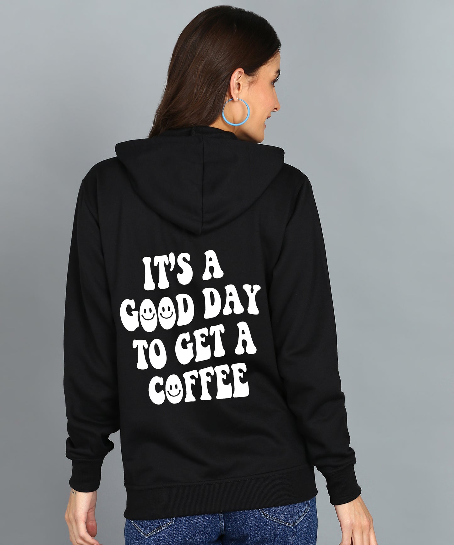 Back Printed Women's Cotton Full Zipper Sweatshirt Hoodies with Kangaroo Pocket Winter Wear Hooded Neck Sweatshirt