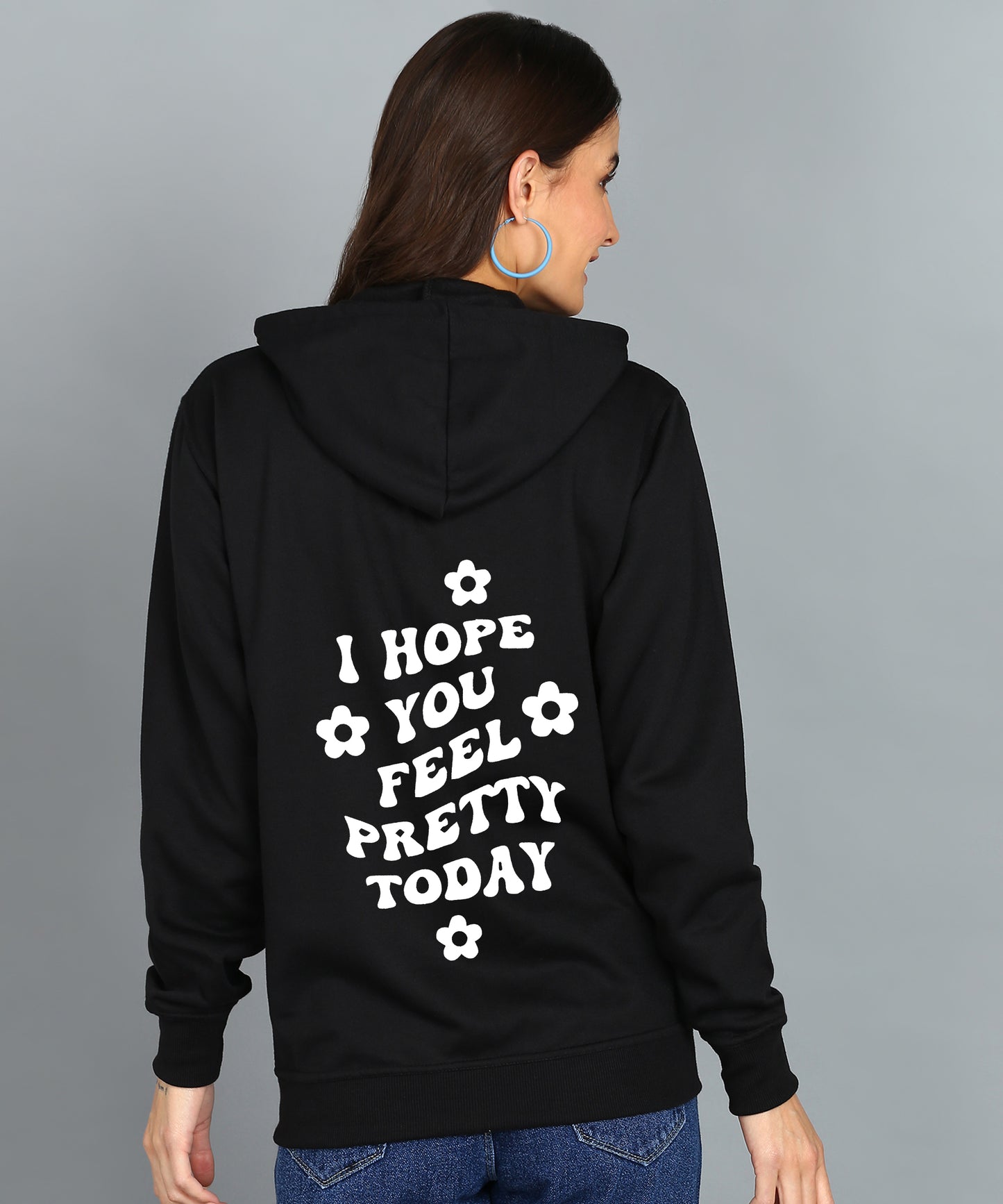 Back Printed Women's Cotton Full Zipper Sweatshirt Hoodies with Kangaroo Pocket Winter Wear Hooded Neck Sweatshirt