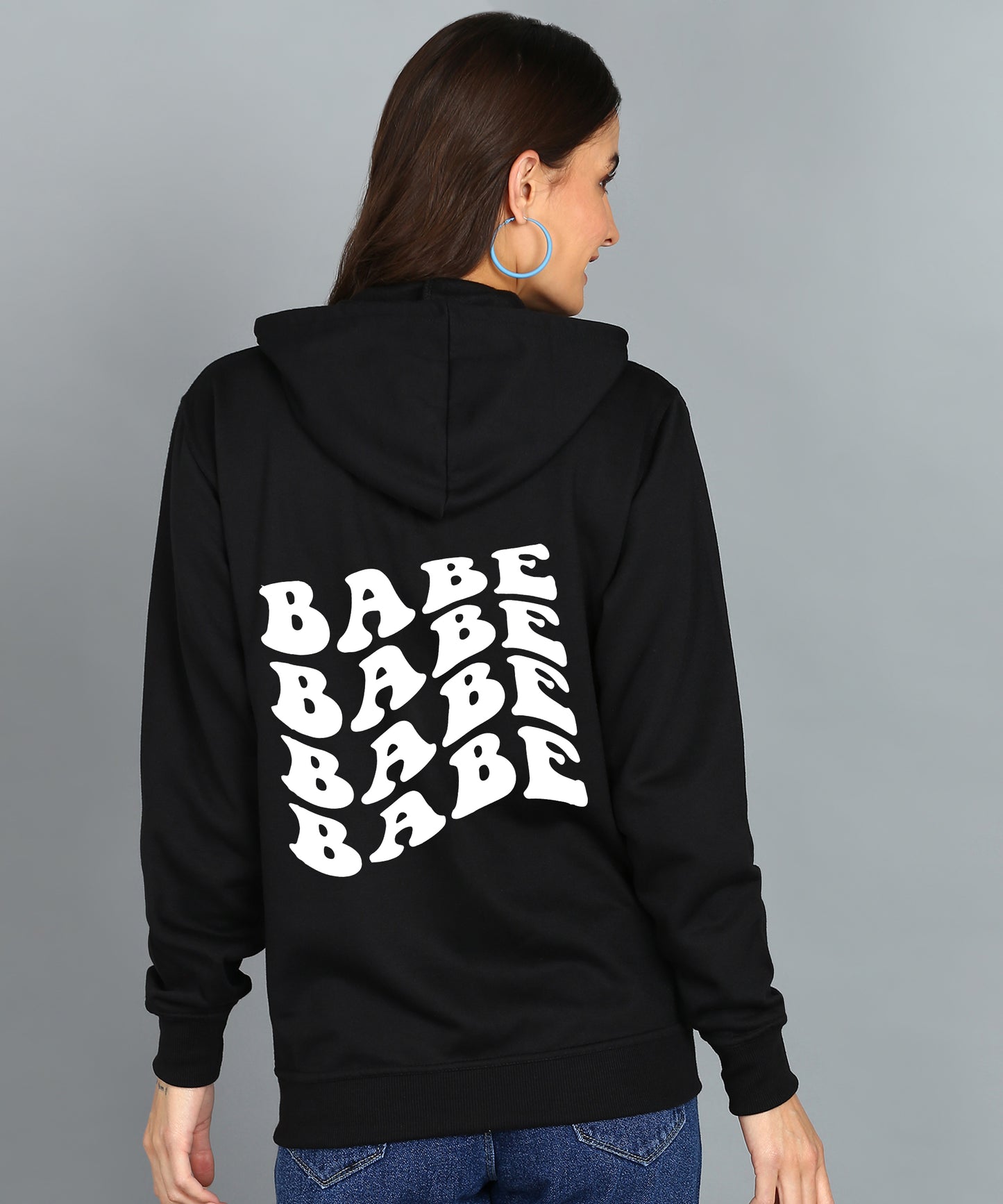 Back Printed Women's Cotton Full Zipper Sweatshirt Hoodies with Kangaroo Pocket Winter Wear Hooded Neck Sweatshirt