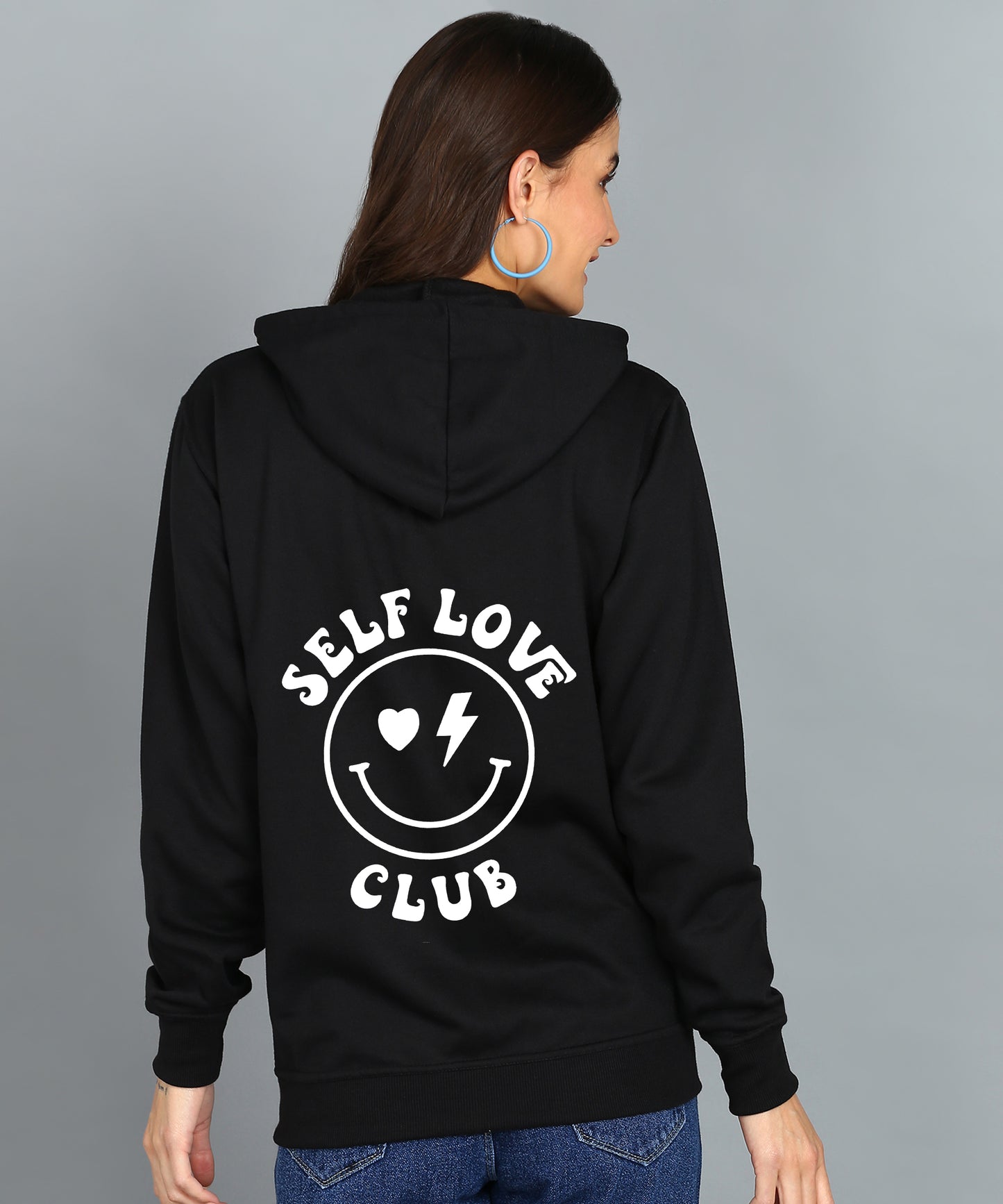 Back Printed Women's Cotton Full Zipper Sweatshirt Hoodies with Kangaroo Pocket Winter Wear Hooded Neck Sweatshirt