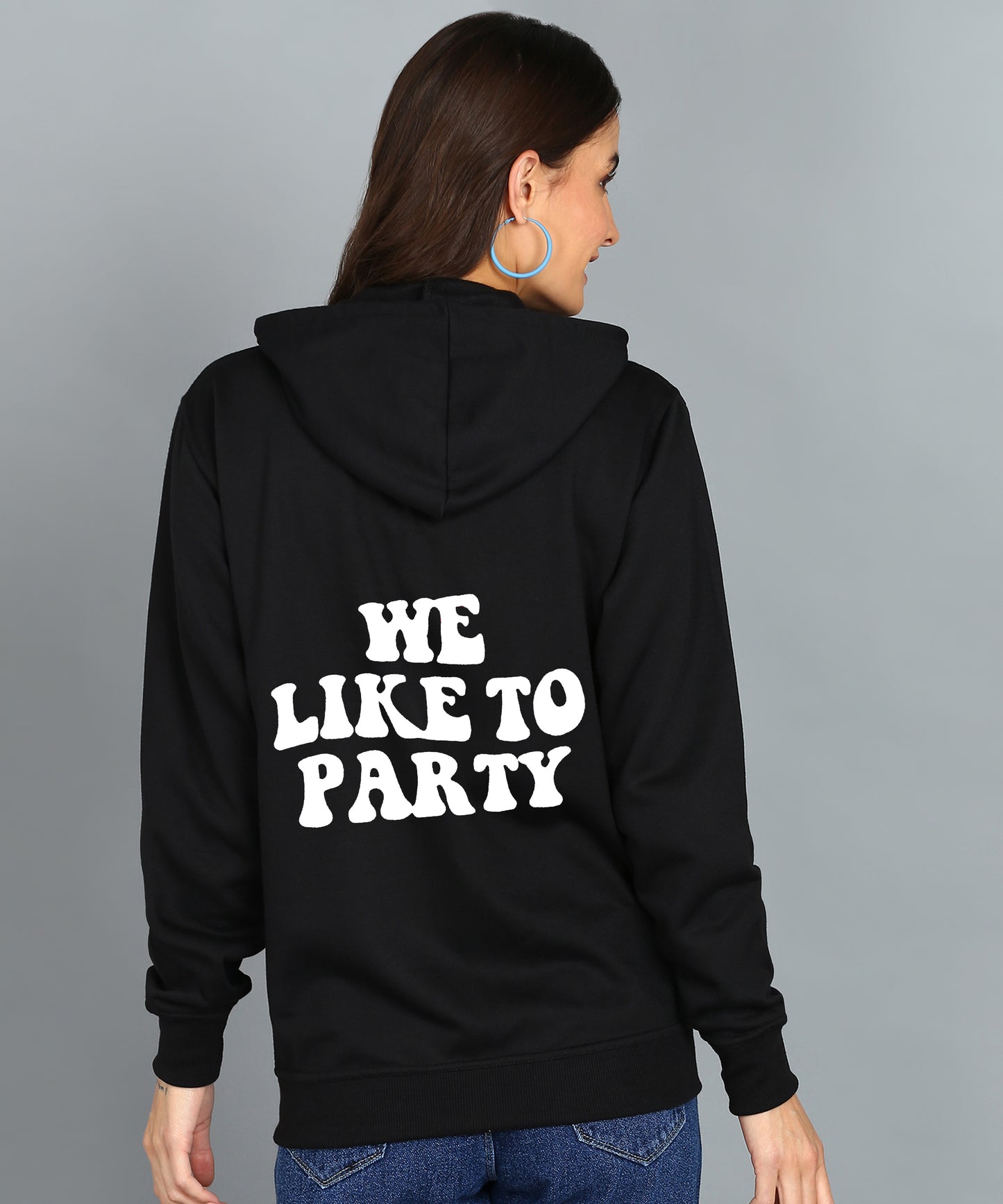 Back Printed Women's Cotton Full Zipper Sweatshirt Hoodies with Kangaroo Pocket Winter Wear Hooded Neck Sweatshirt