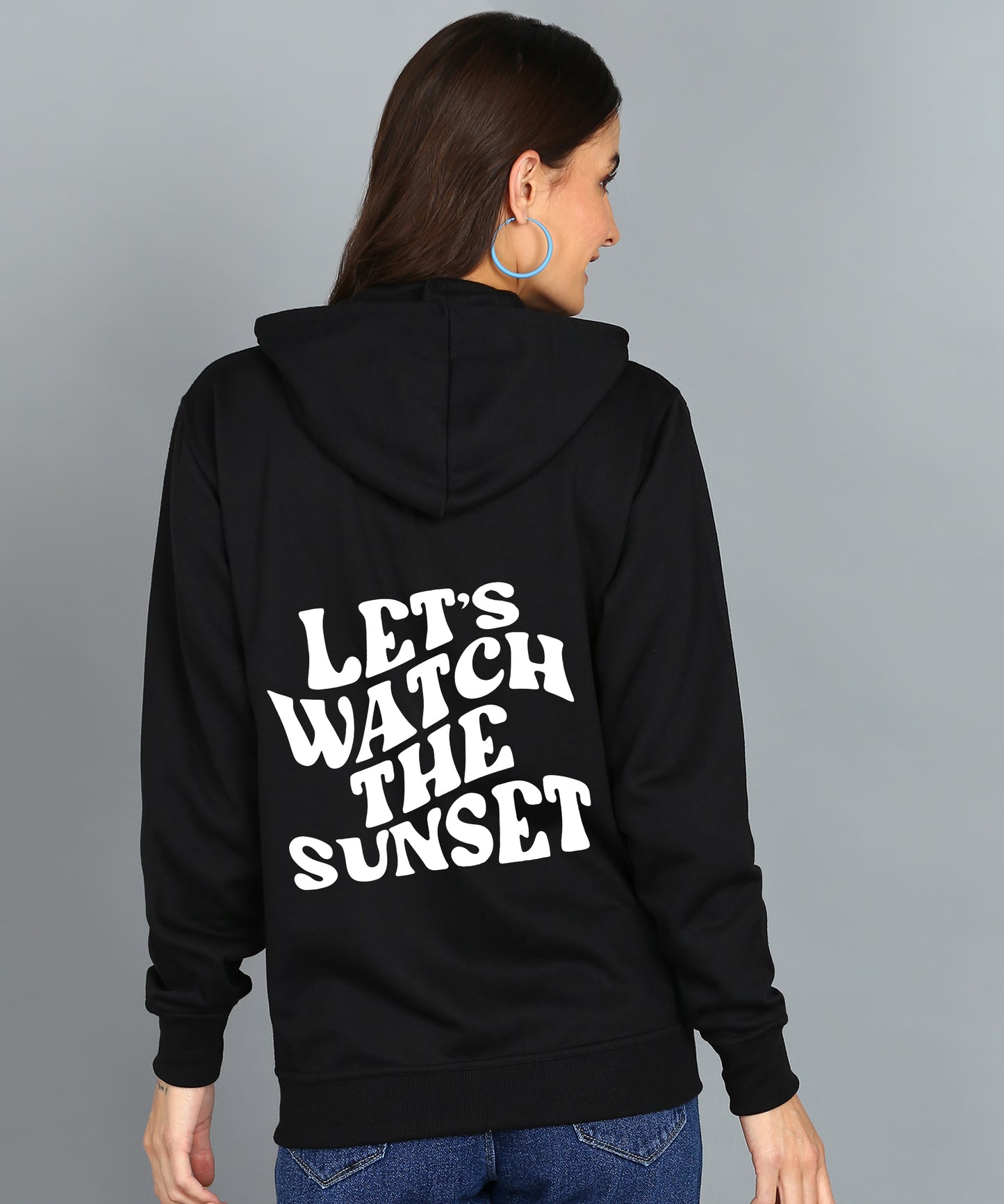 Back Printed Women's Cotton Full Zipper Sweatshirt Hoodies with Kangaroo Pocket Winter Wear Hooded Neck Sweatshirt