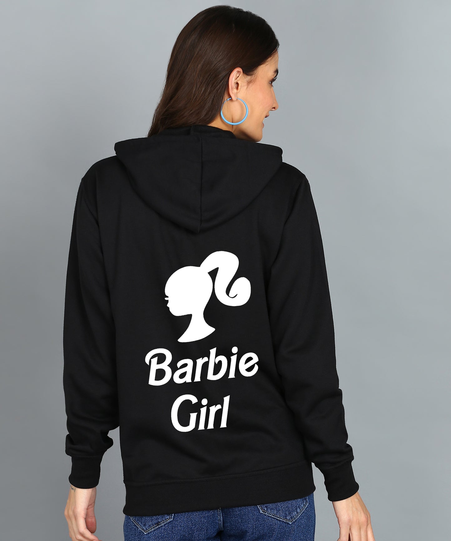 Back Printed Women's Cotton Full Zipper Sweatshirt Hoodies with Kangaroo Pocket Winter Wear Hooded Neck Sweatshirt