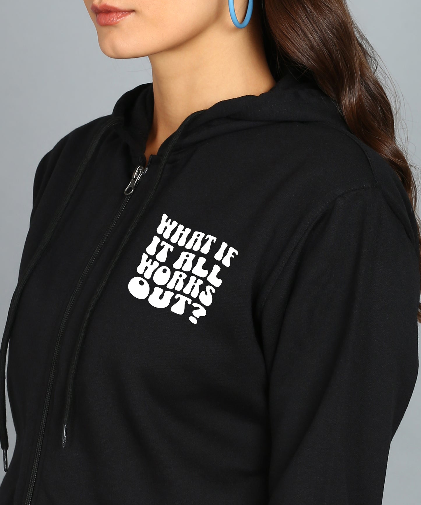 Back Printed Women's Cotton Full Zipper Sweatshirt Hoodies with Kangaroo Pocket Winter Wear Hooded Neck Sweatshirt