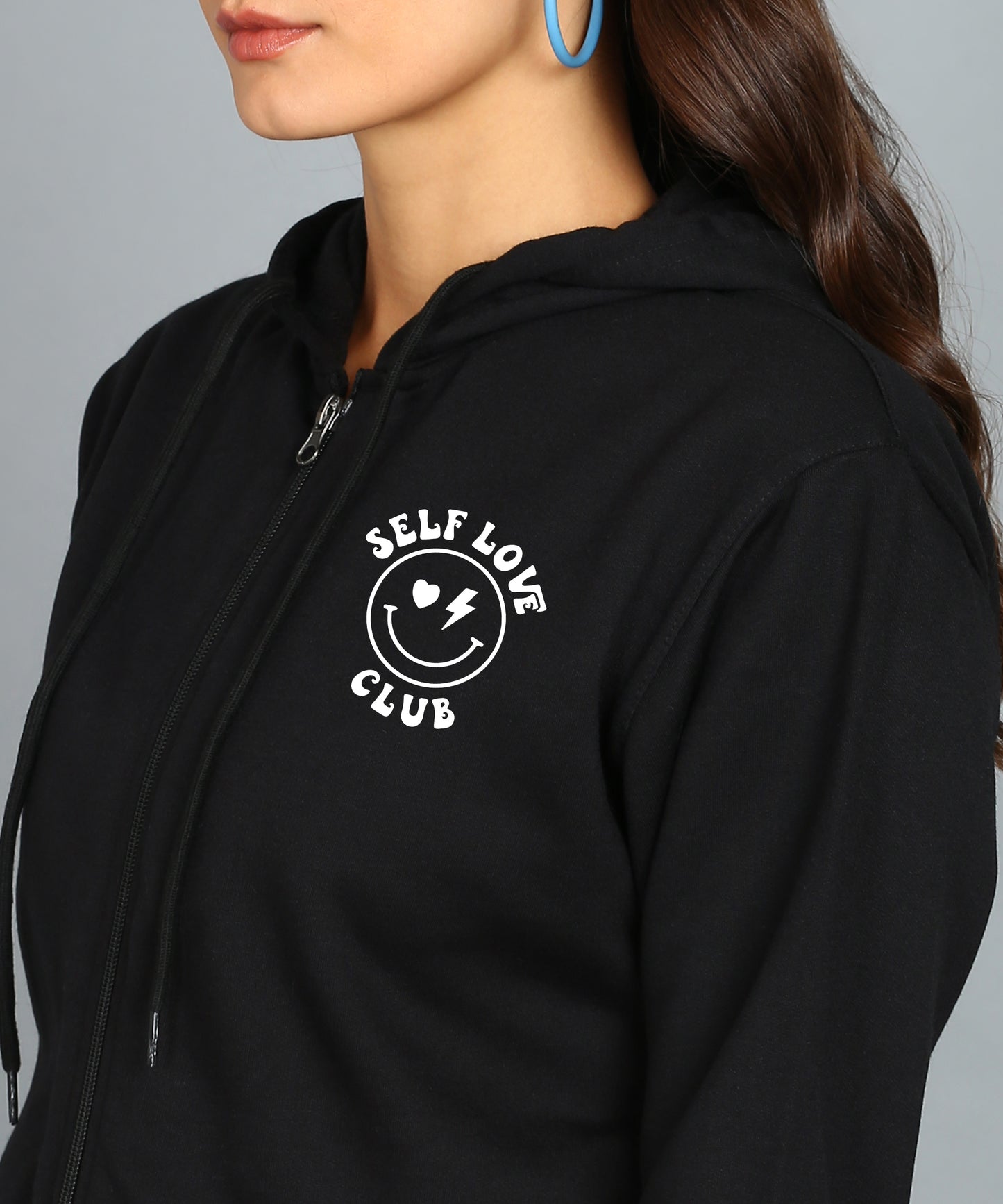 Back Printed Women's Cotton Full Zipper Sweatshirt Hoodies with Kangaroo Pocket Winter Wear Hooded Neck Sweatshirt