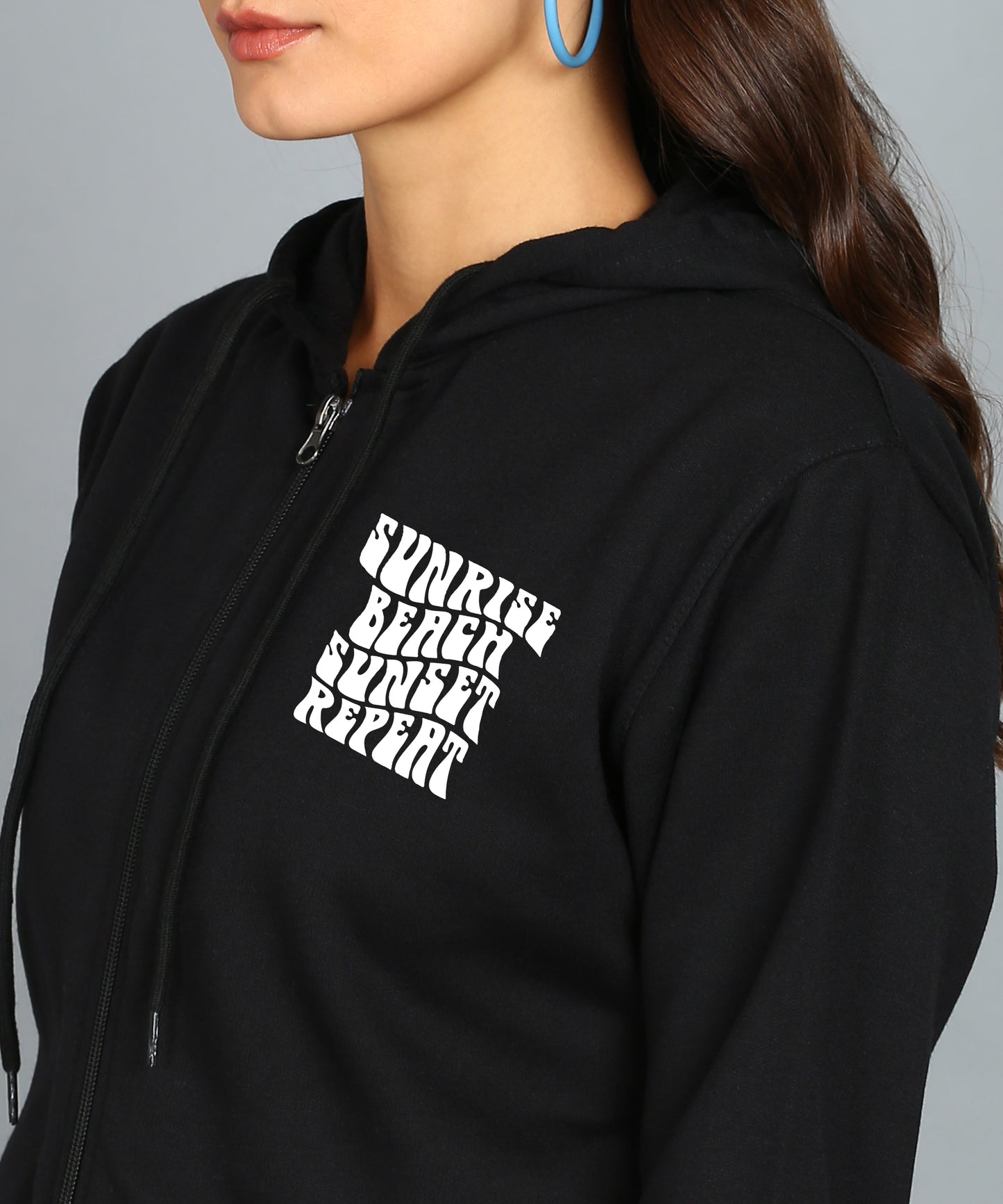 Back Printed Women's Cotton Full Zipper Sweatshirt Hoodies with Kangaroo Pocket Winter Wear Hooded Neck Sweatshirt