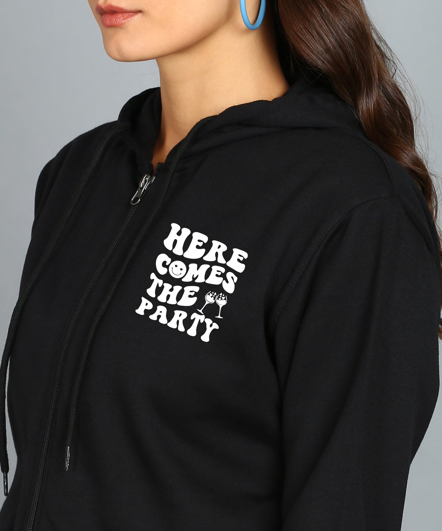 Back Printed Women's Cotton Full Zipper Sweatshirt Hoodies with Kangaroo Pocket Winter Wear Hooded Neck Sweatshirt
