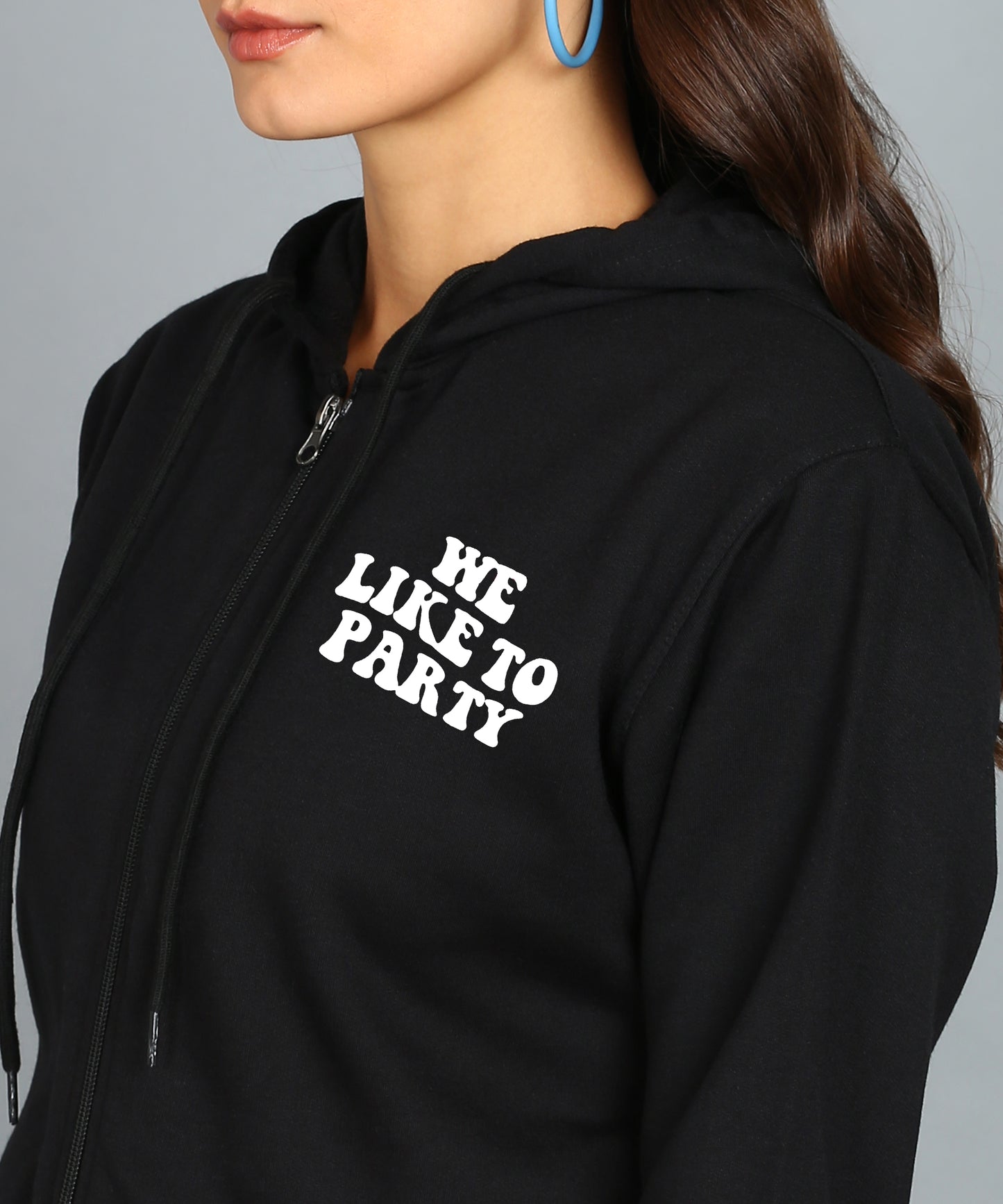 Back Printed Women's Cotton Full Zipper Sweatshirt Hoodies with Kangaroo Pocket Winter Wear Hooded Neck Sweatshirt