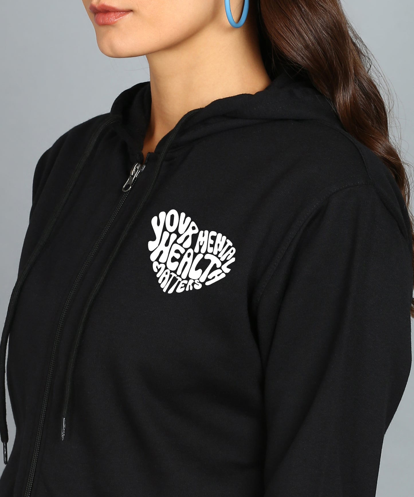 Back Printed Women's Cotton Full Zipper Sweatshirt Hoodies with Kangaroo Pocket Winter Wear Hooded Neck Sweatshirt