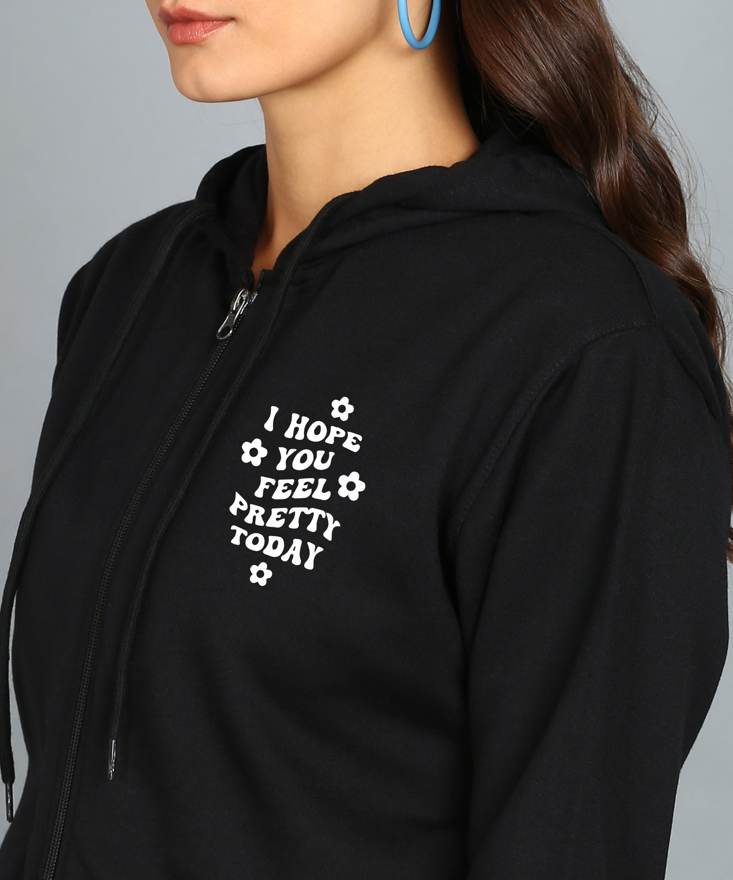 Back Printed Women's Cotton Full Zipper Sweatshirt Hoodies with Kangaroo Pocket Winter Wear Hooded Neck Sweatshirt