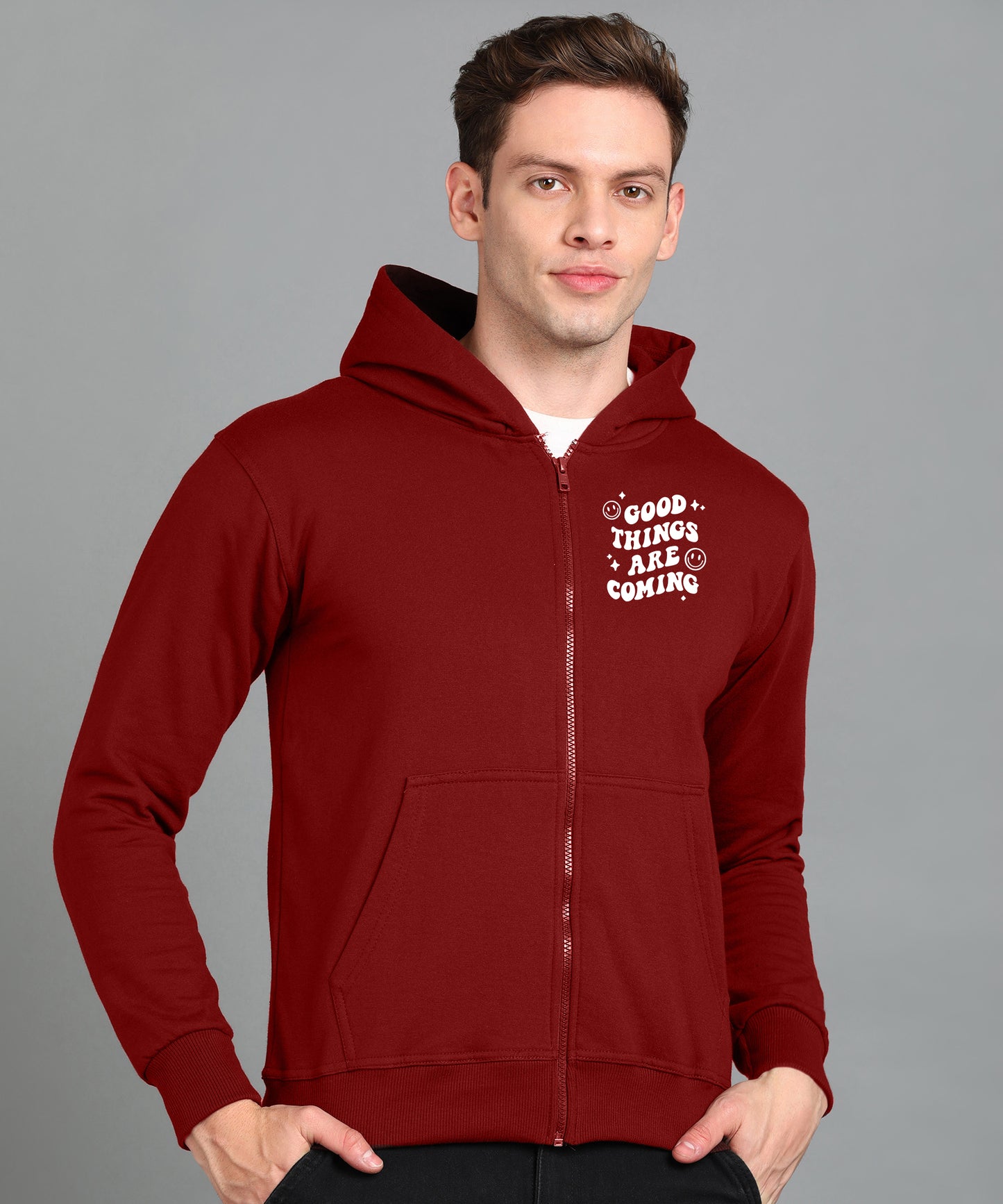 Good Things Are Coming Men's Zipper Hooded Hoodie