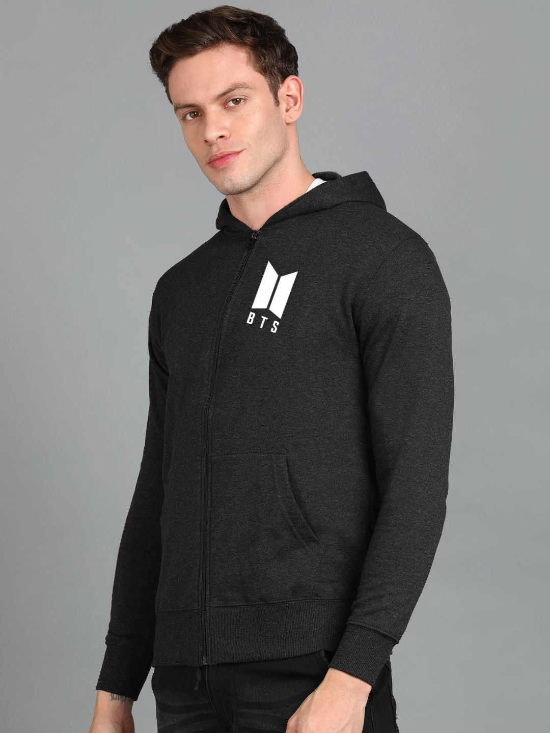 Printed Men Winter Full Sleeve Zipper Hooded Hoodie with 2 Kangaroo Pockets