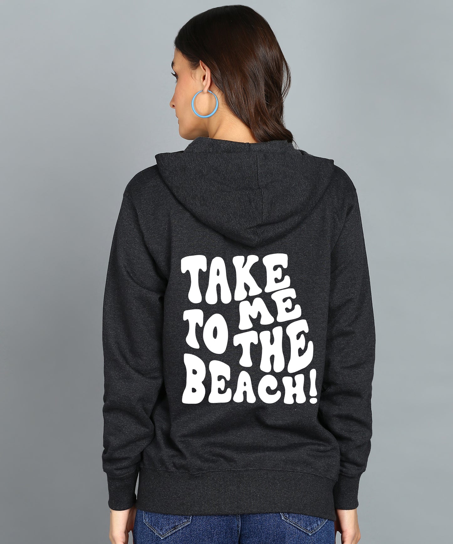 Take Me to The beach Back Printed Women Hooded Hoodies With 2 kangaroo Pockets