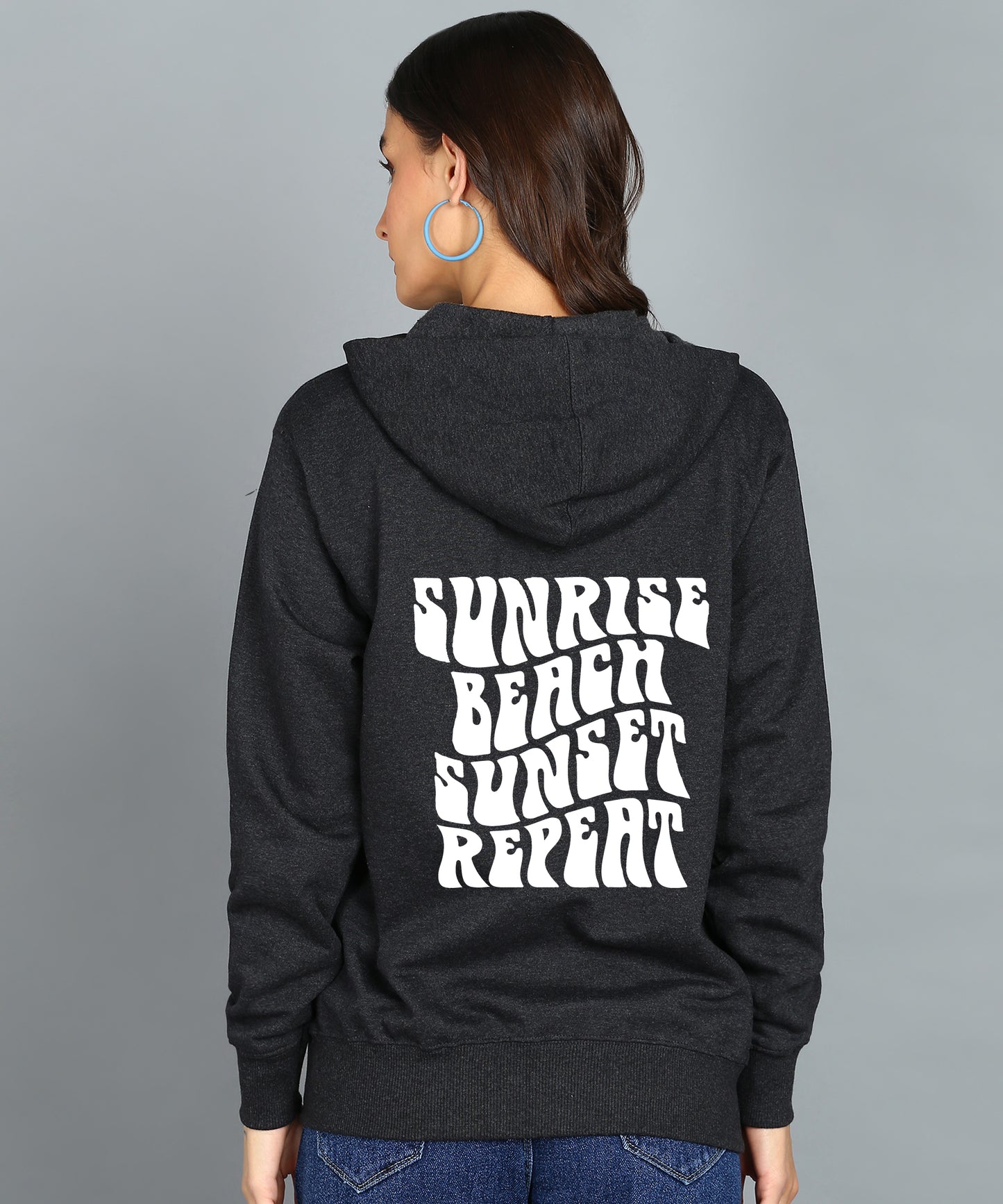 Back Printed Women's Cotton Full Zipper Sweatshirt Hoodies with Kangaroo Pocket Winter Wear Hooded Neck Sweatshirt
