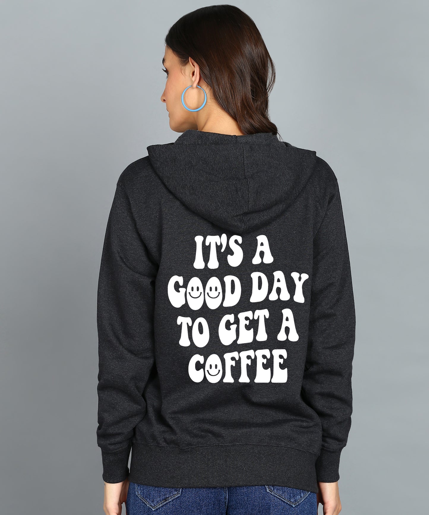 Back Printed Women's Cotton Full Zipper Sweatshirt Hoodies with Kangaroo Pocket Winter Wear Hooded Neck Sweatshirt