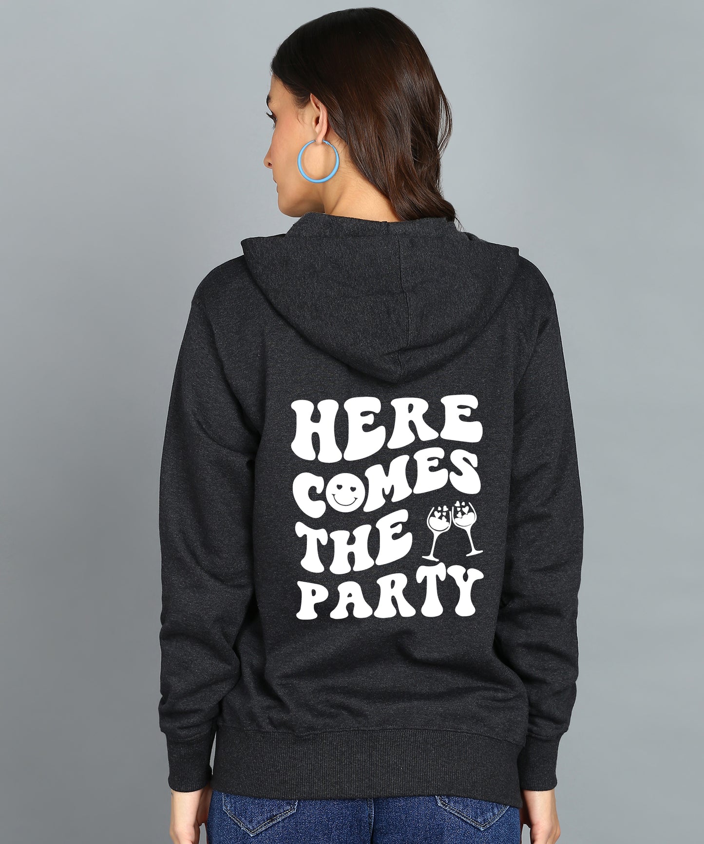 Back Printed Women's Cotton Full Zipper Sweatshirt Hoodies with Kangaroo Pocket Winter Wear Hooded Neck Sweatshirt