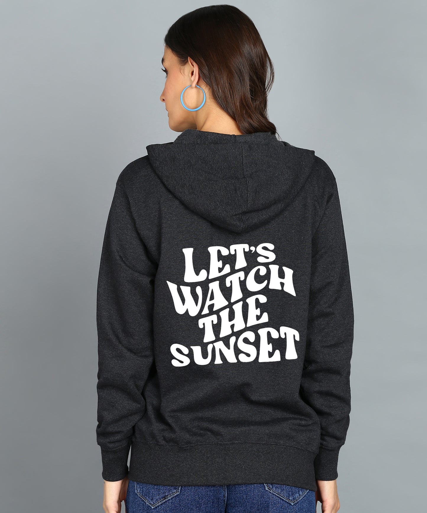 Back Printed Women's Cotton Full Zipper Sweatshirt Hoodies with Kangaroo Pocket Winter Wear Hooded Neck Sweatshirt