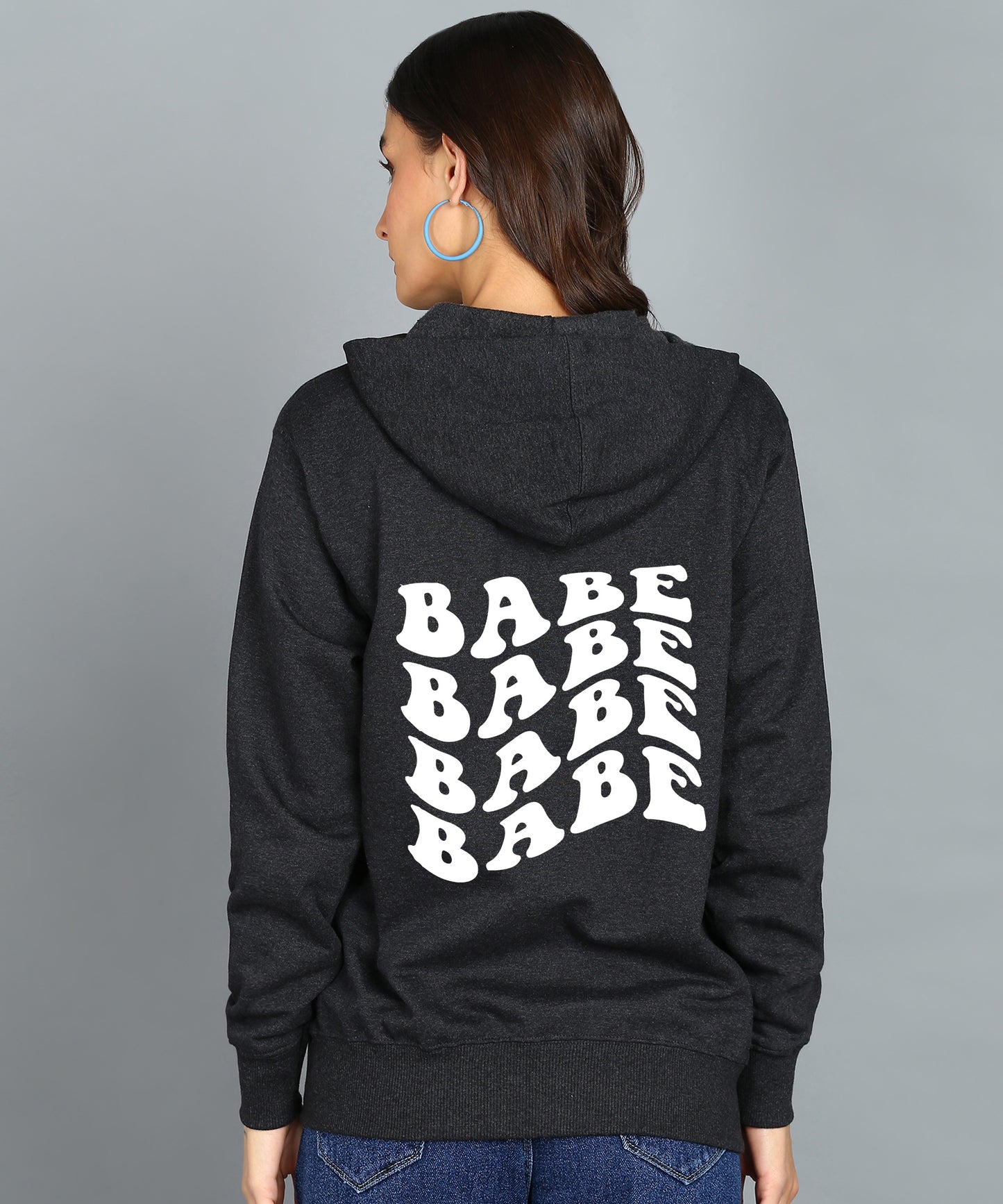 Back Printed Women's Cotton Full Zipper Sweatshirt Hoodies with Kangaroo Pocket Winter Wear Hooded Neck Sweatshirt