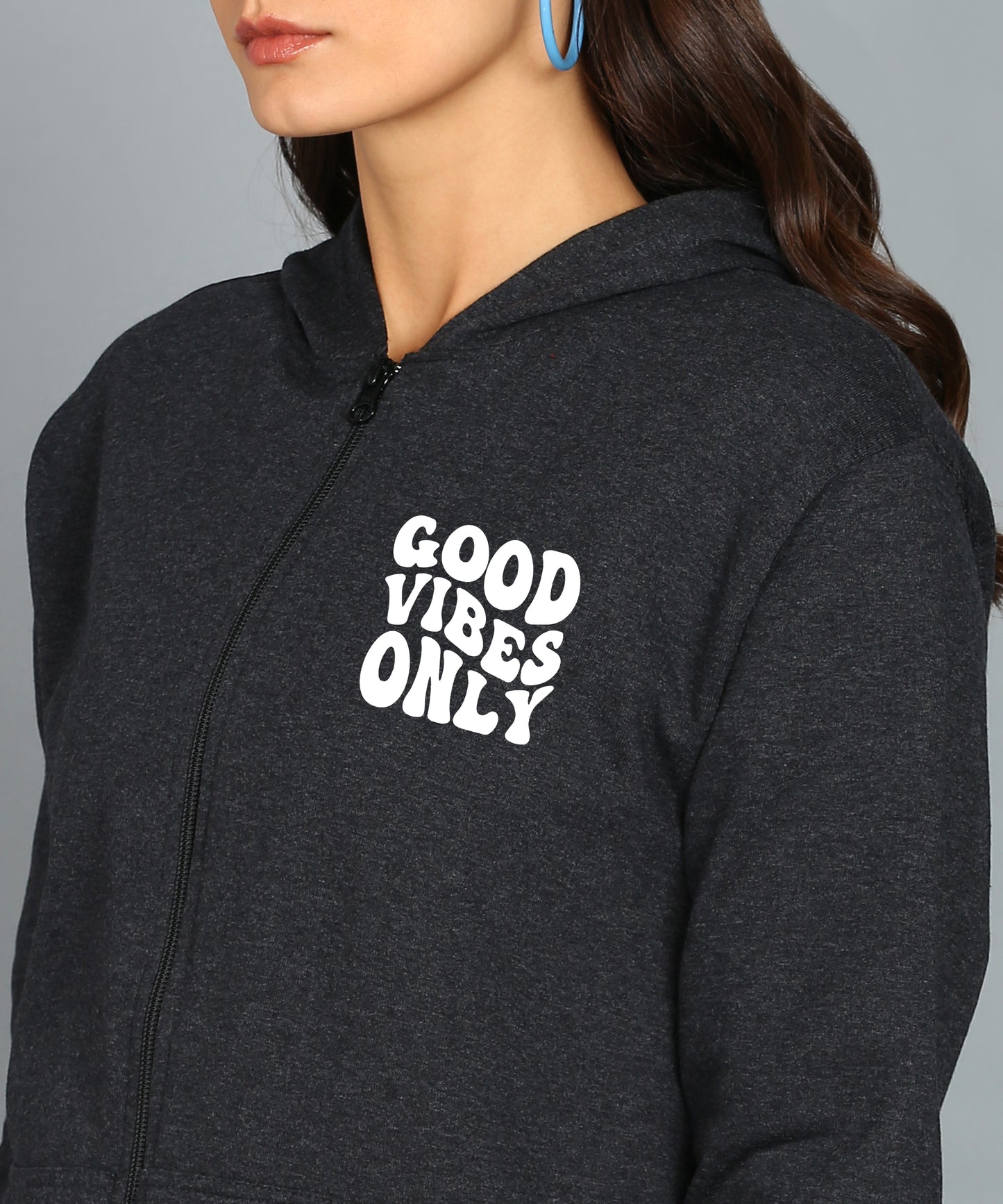 Back Printed Women's Cotton Full Zipper Sweatshirt Hoodies with Kangaroo Pocket Winter Wear Hooded Neck Sweatshirt