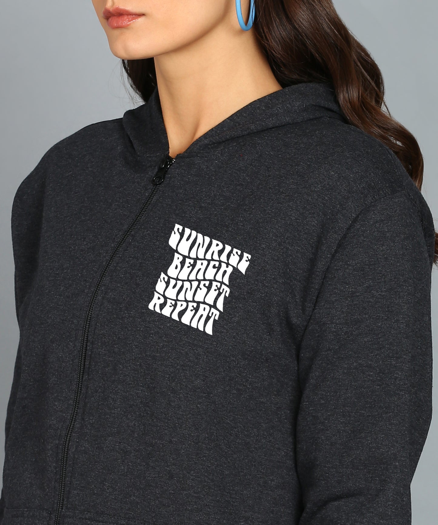 Back Printed Women's Cotton Full Zipper Sweatshirt Hoodies with Kangaroo Pocket Winter Wear Hooded Neck Sweatshirt