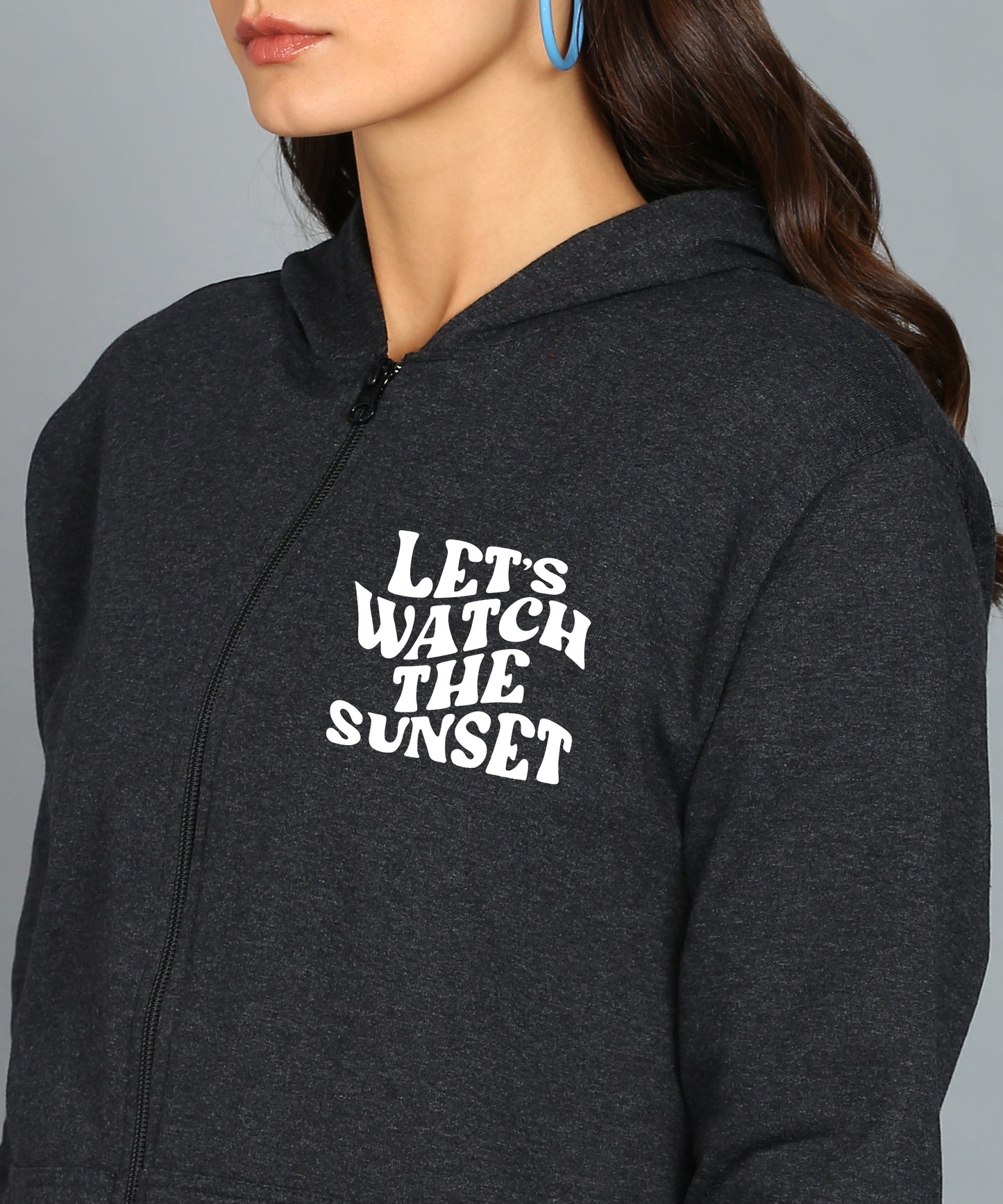 Back Printed Women's Cotton Full Zipper Sweatshirt Hoodies with Kangaroo Pocket Winter Wear Hooded Neck Sweatshirt