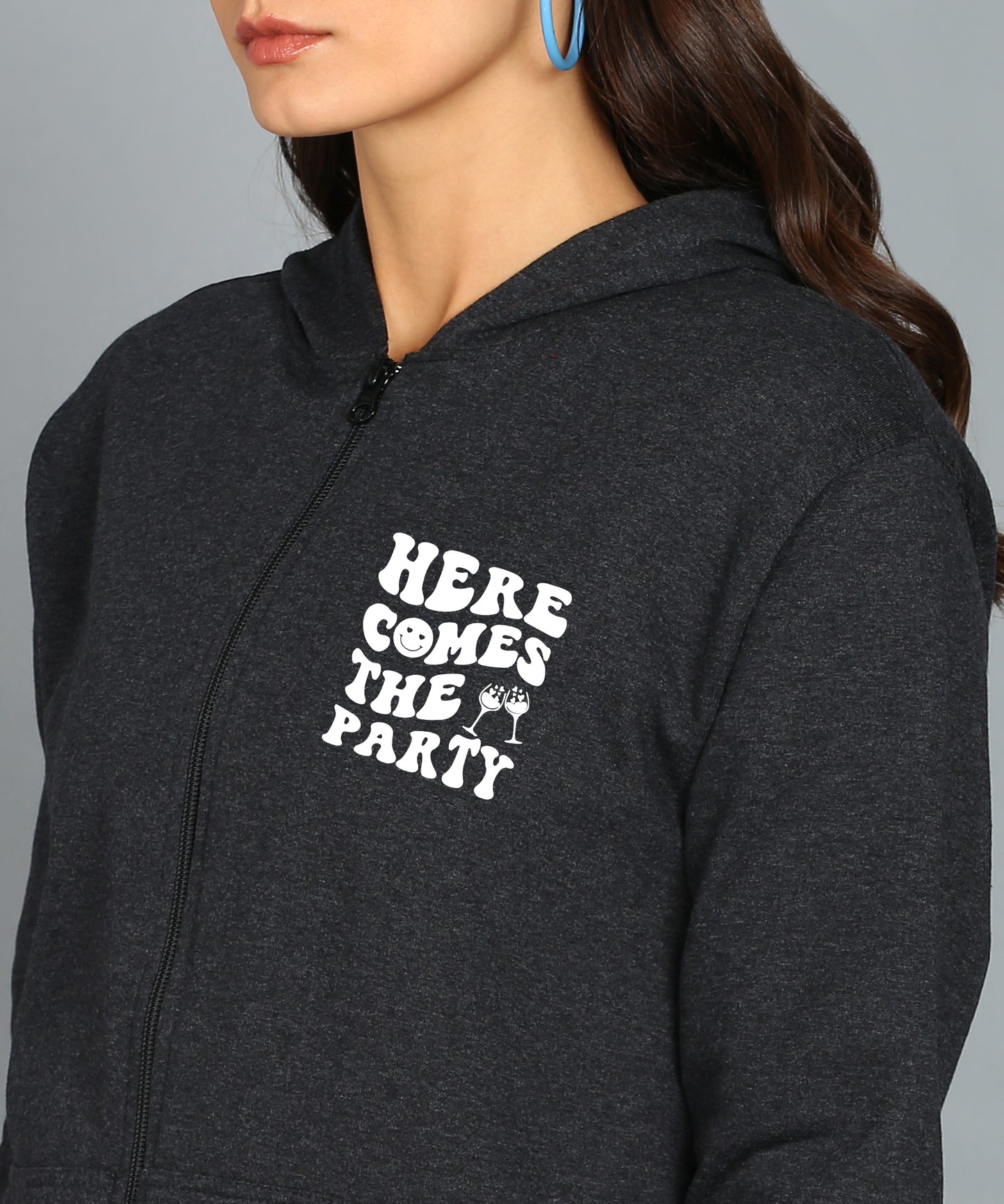 Back Printed Women's Cotton Full Zipper Sweatshirt Hoodies with Kangaroo Pocket Winter Wear Hooded Neck Sweatshirt