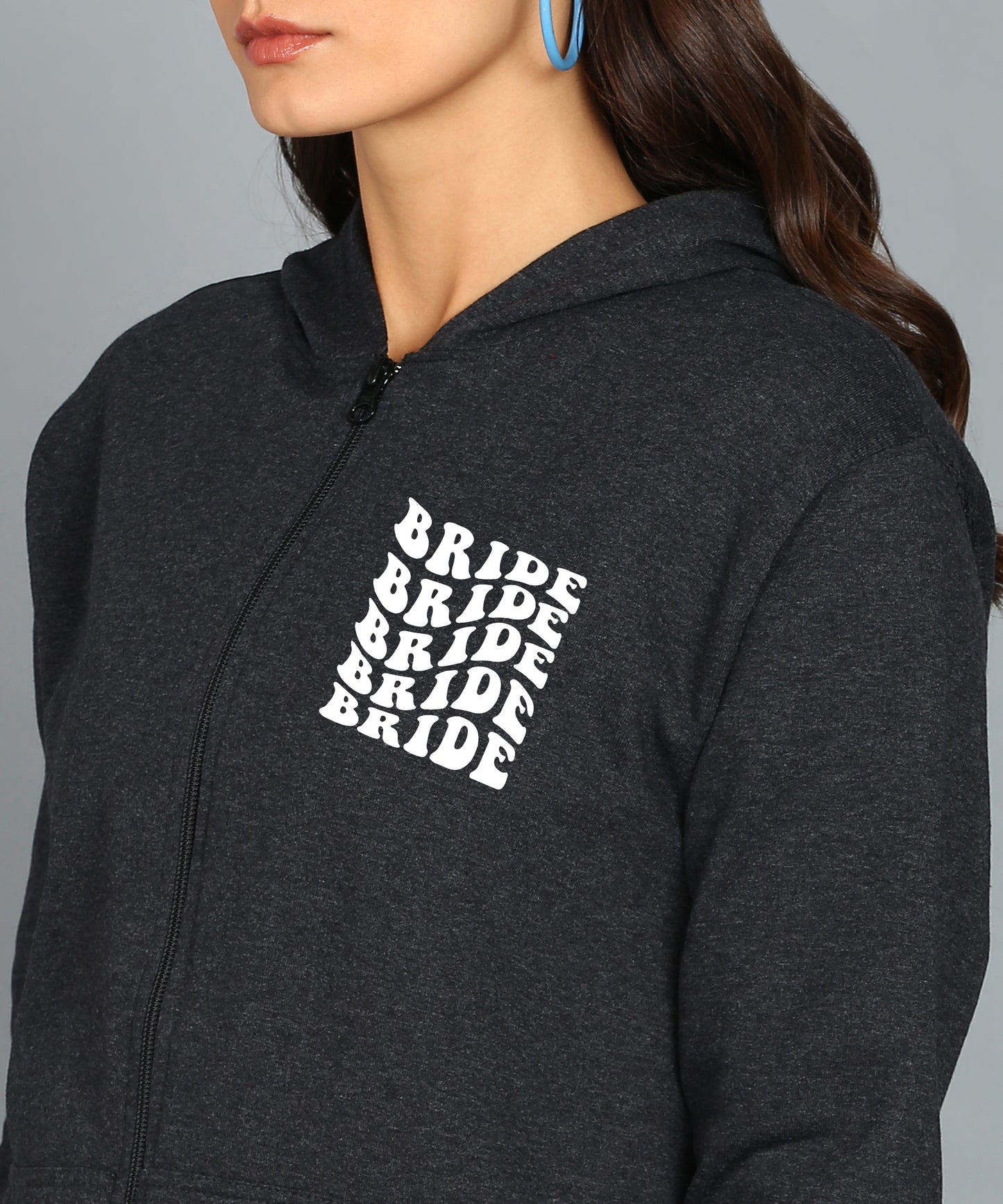 Back Printed Women's Cotton Full Zipper Sweatshirt Hoodies with Kangaroo Pocket Winter Wear Hooded Neck Sweatshirt
