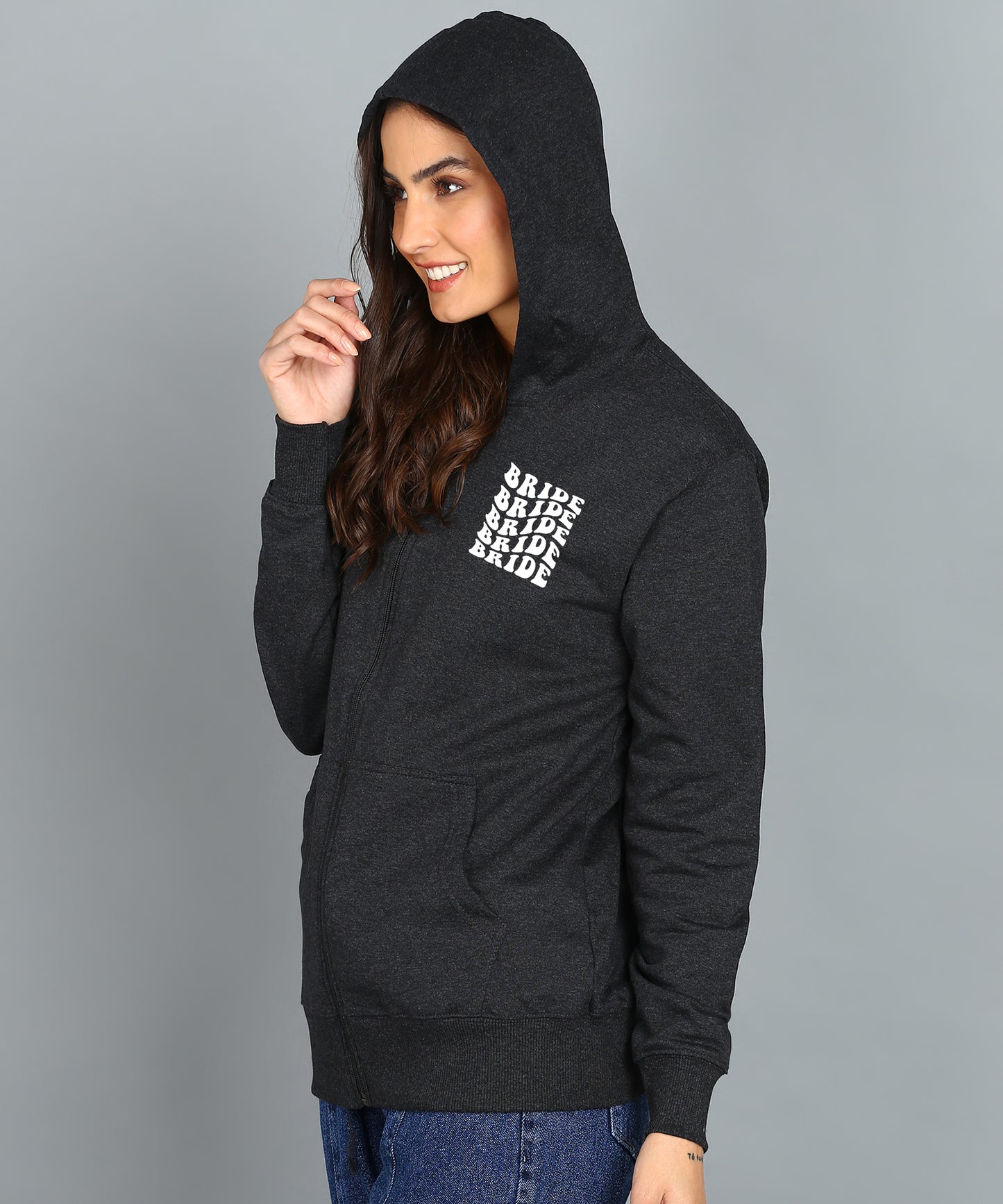Back Printed Women's Cotton Full Zipper Sweatshirt Hoodies with Kangaroo Pocket Winter Wear Hooded Neck Sweatshirt