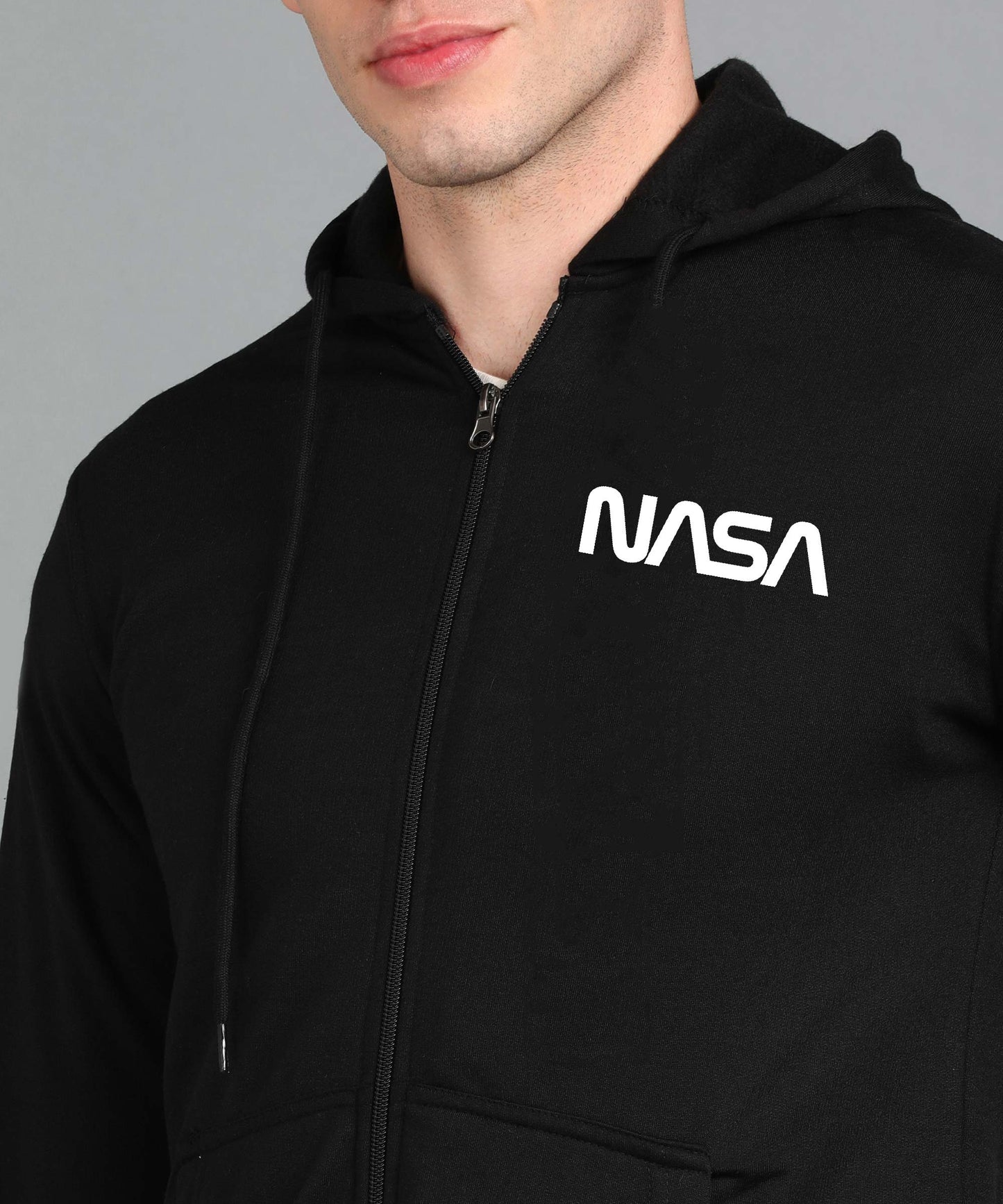 New Nasa Printed Men Winter Full Sleeve Zipper Hooded Hoodie with 2 Kangaroo Pockets