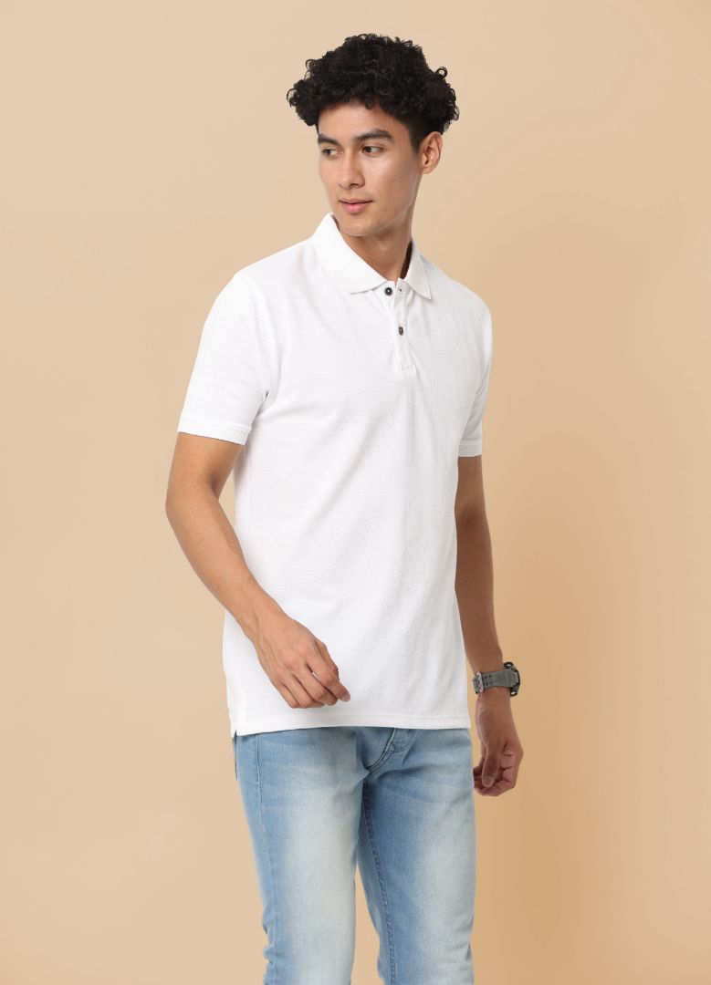 Sustainable White Premium Polo T-Shirt for Men | Eco-Friendly Stylish Casual Wear