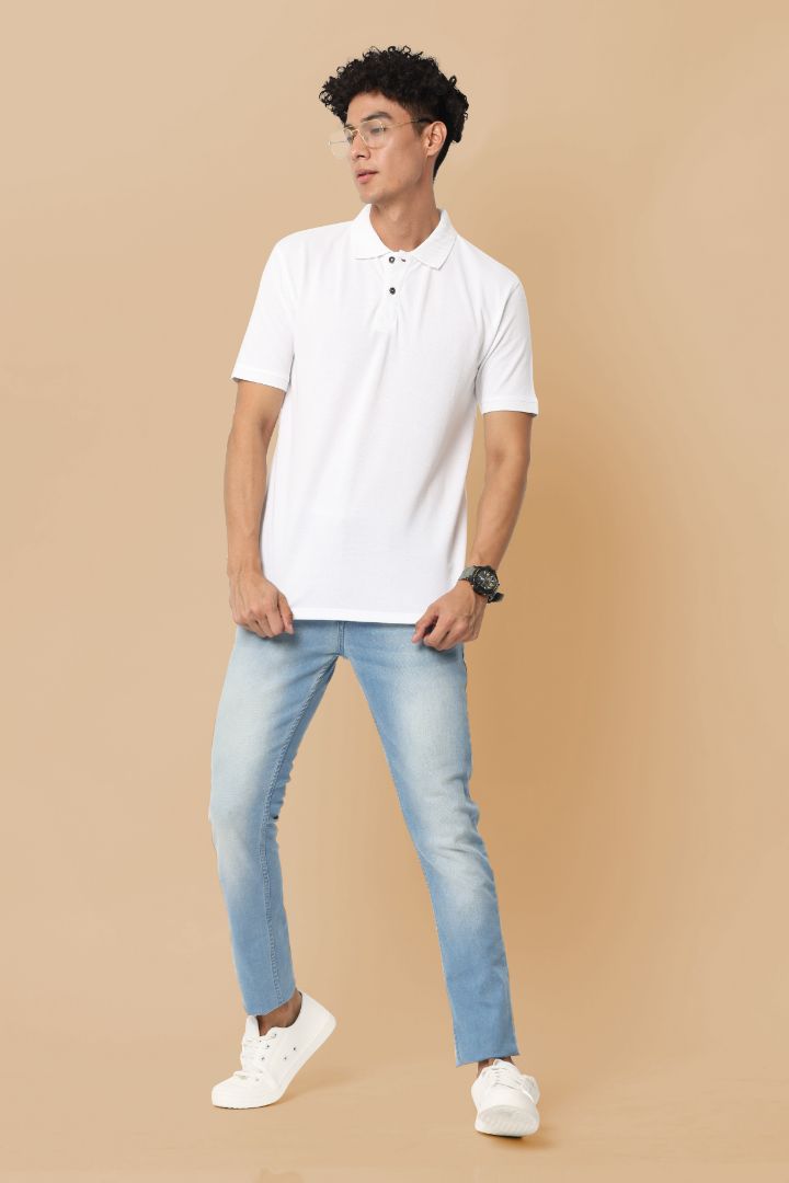 Sustainable White Premium Polo T-Shirt for Men | Eco-Friendly Stylish Casual Wear