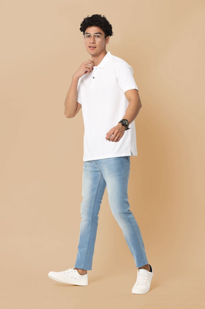Sustainable White Premium Polo T-Shirt for Men | Eco-Friendly Stylish Casual Wear