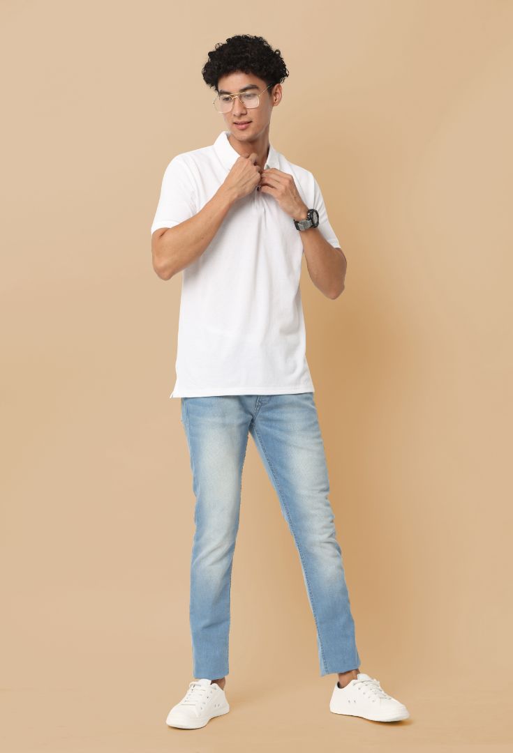Sustainable White Premium Polo T-Shirt for Men | Eco-Friendly Stylish Casual Wear