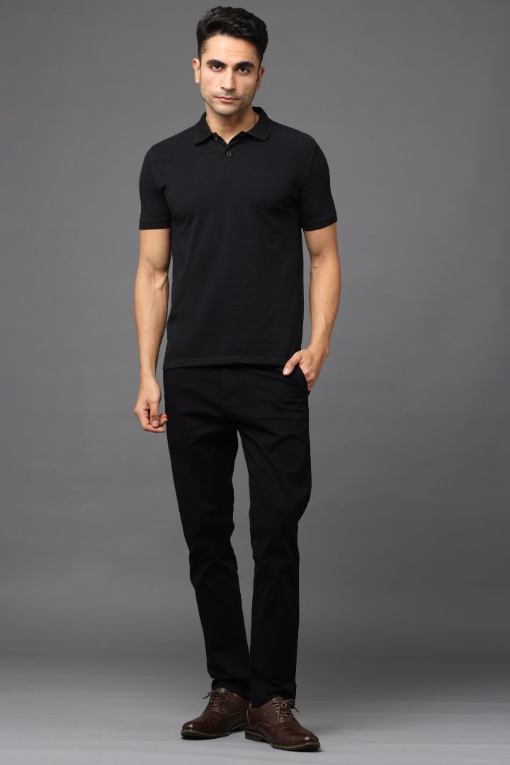 Sustainable Black Men's Premium Polo T-Shirt | Eco-Friendly Stylish Casual Wear