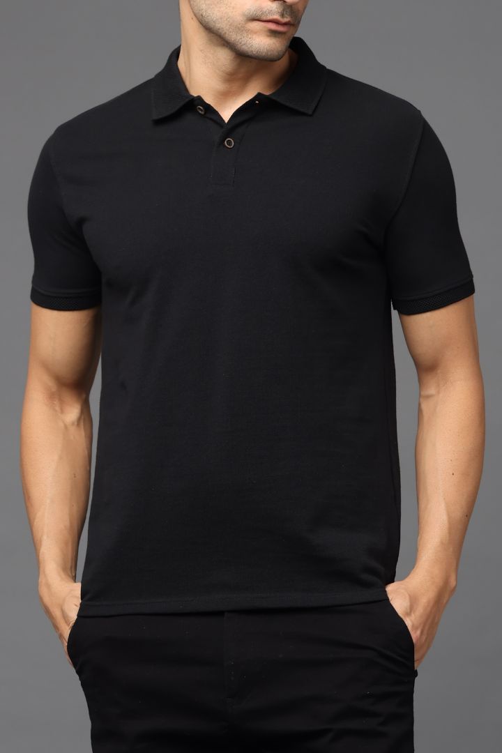 Sustainable Black Men's Premium Polo T-Shirt | Eco-Friendly Stylish Casual Wear
