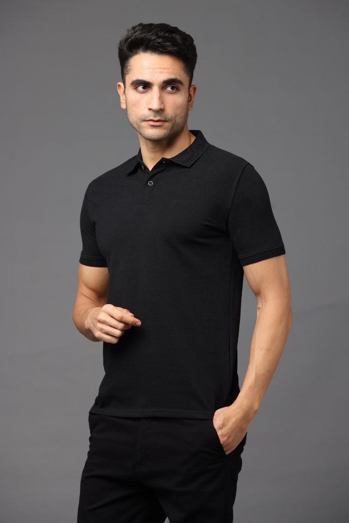 Sustainable Black Men's Premium Polo T-Shirt | Eco-Friendly Stylish Casual Wear