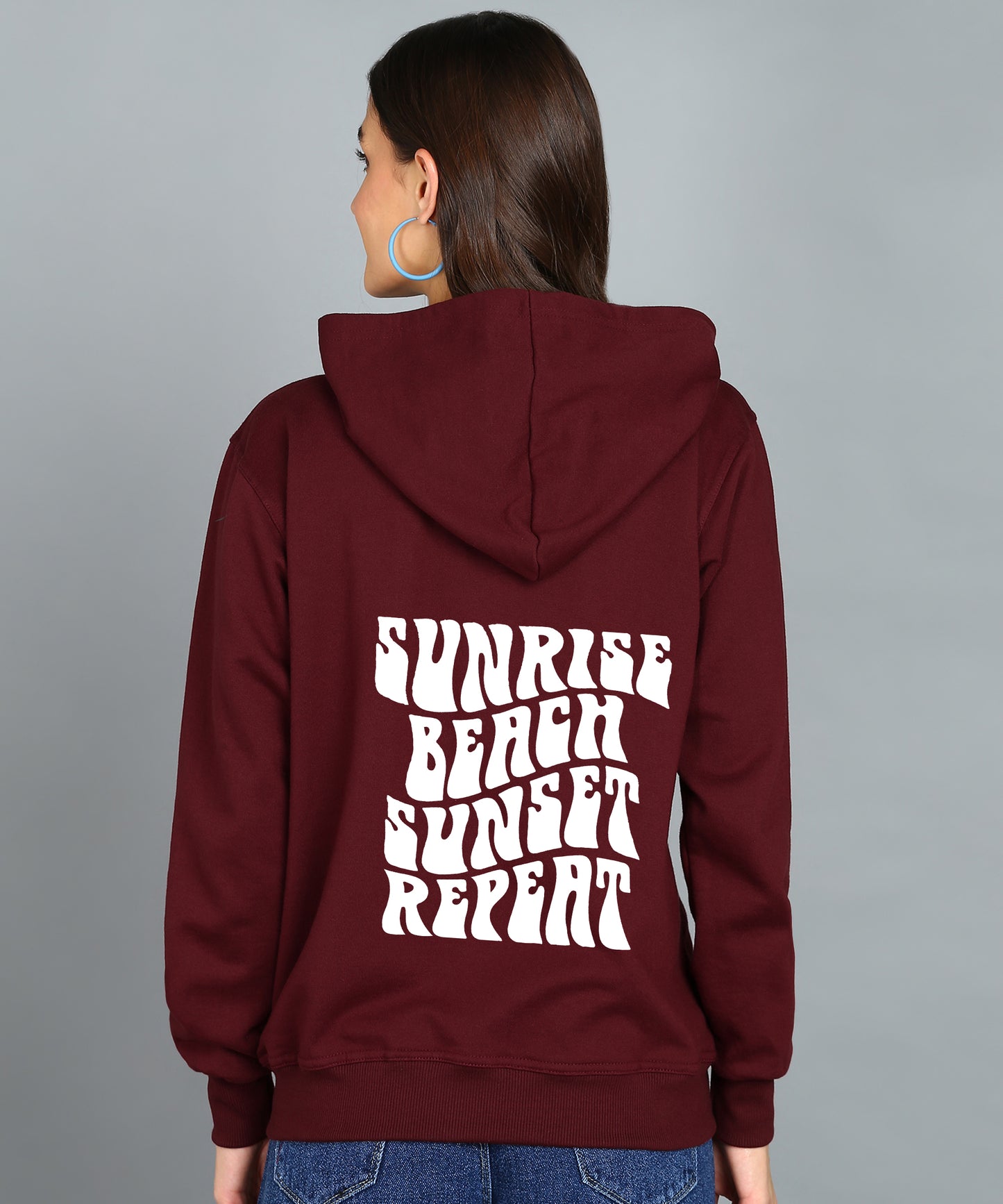 Back Printed Women's Cotton Full Zipper Sweatshirt Hoodies with Kangaroo Pocket Winter Wear Hooded Neck Sweatshirt