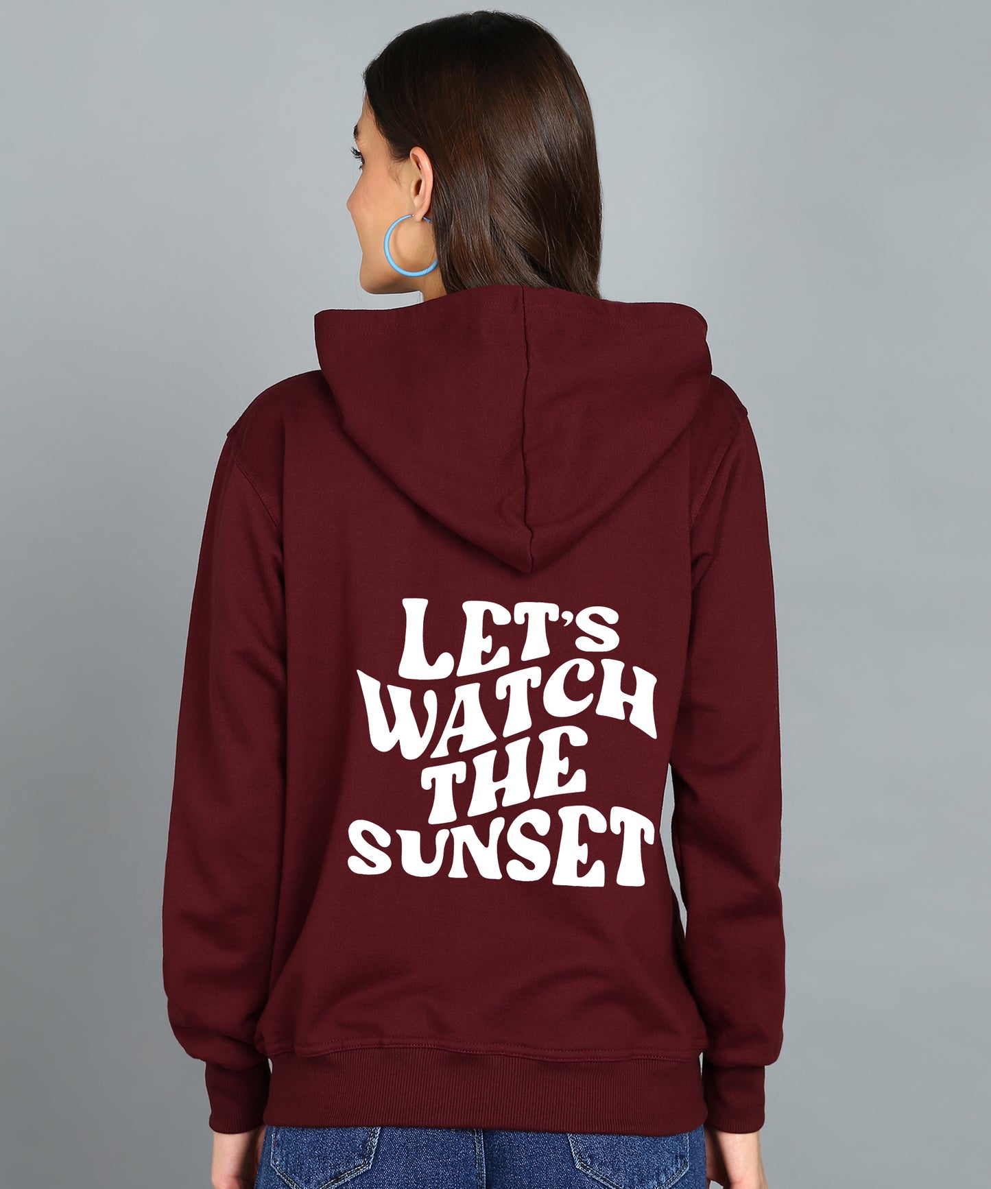 Back Printed Women's Cotton Full Zipper Sweatshirt Hoodies with Kangaroo Pocket Winter Wear Hooded Neck Sweatshirt