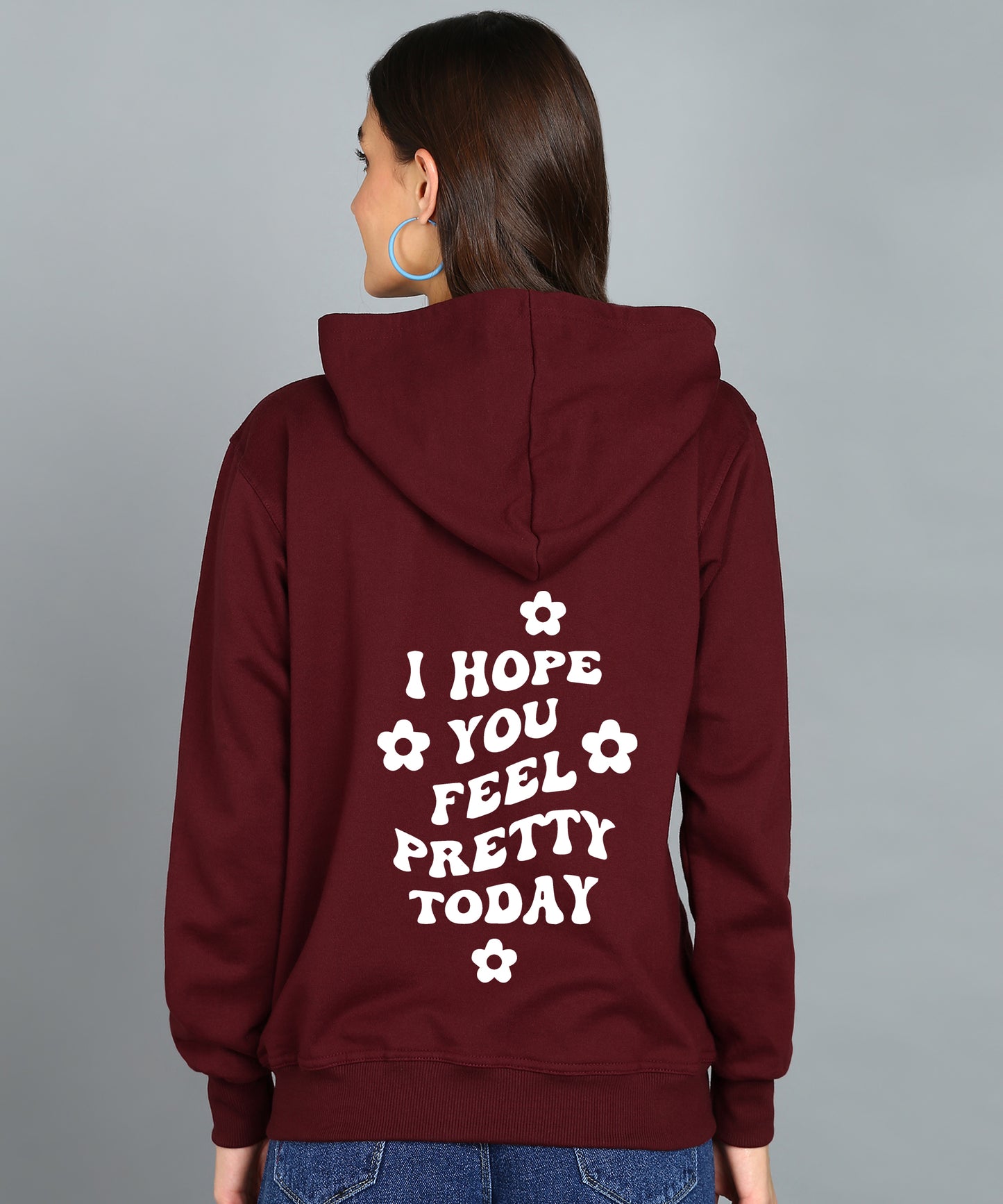 Back Printed Women's Cotton Full Zipper Sweatshirt Hoodies with Kangaroo Pocket Winter Wear Hooded Neck Sweatshirt