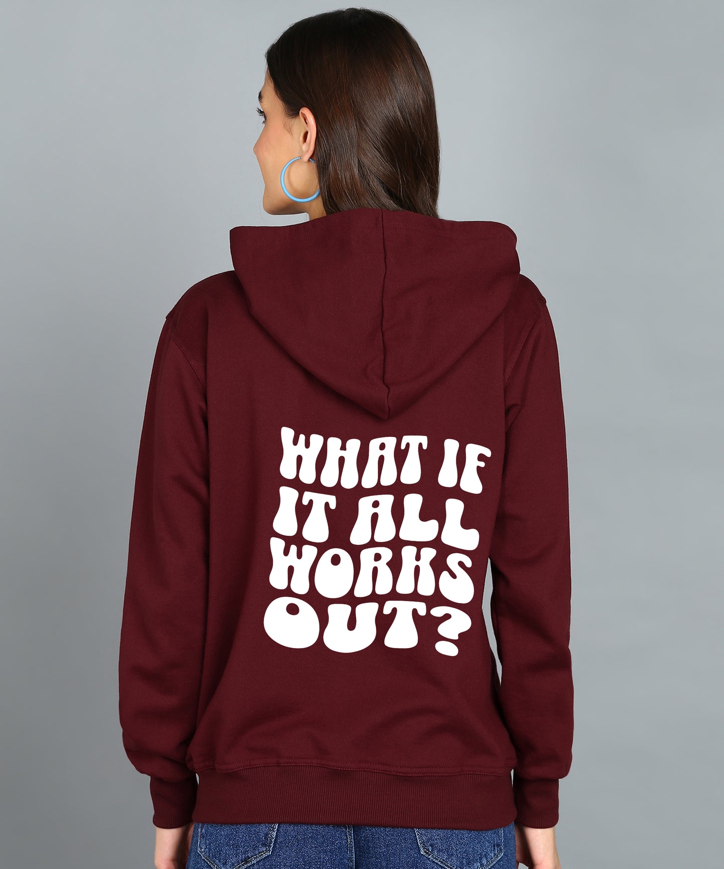 Back Printed Women's Cotton Full Zipper Sweatshirt Hoodies with Kangaroo Pocket Winter Wear Hooded Neck Sweatshirt