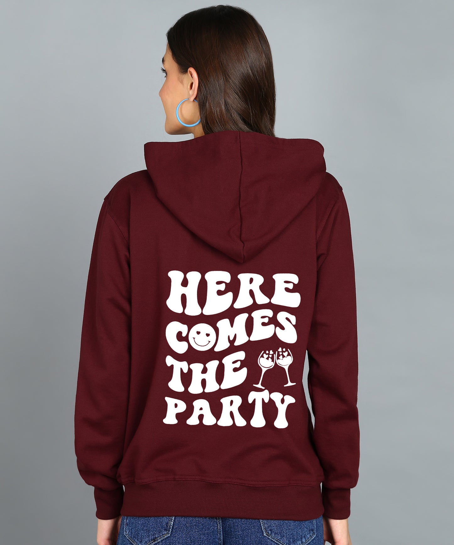 Back Printed Women's Cotton Full Zipper Sweatshirt Hoodies with Kangaroo Pocket Winter Wear Hooded Neck Sweatshirt