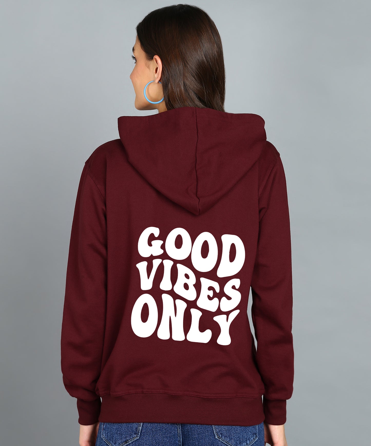 Back Printed Women's Cotton Full Zipper Sweatshirt Hoodies with Kangaroo Pocket Winter Wear Hooded Neck Sweatshirt