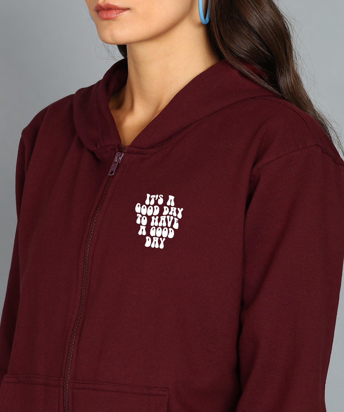 Back Printed Women's Cotton Full Zipper Sweatshirt Hoodies with Kangaroo Pocket Winter Wear Hooded Neck Sweatshirt