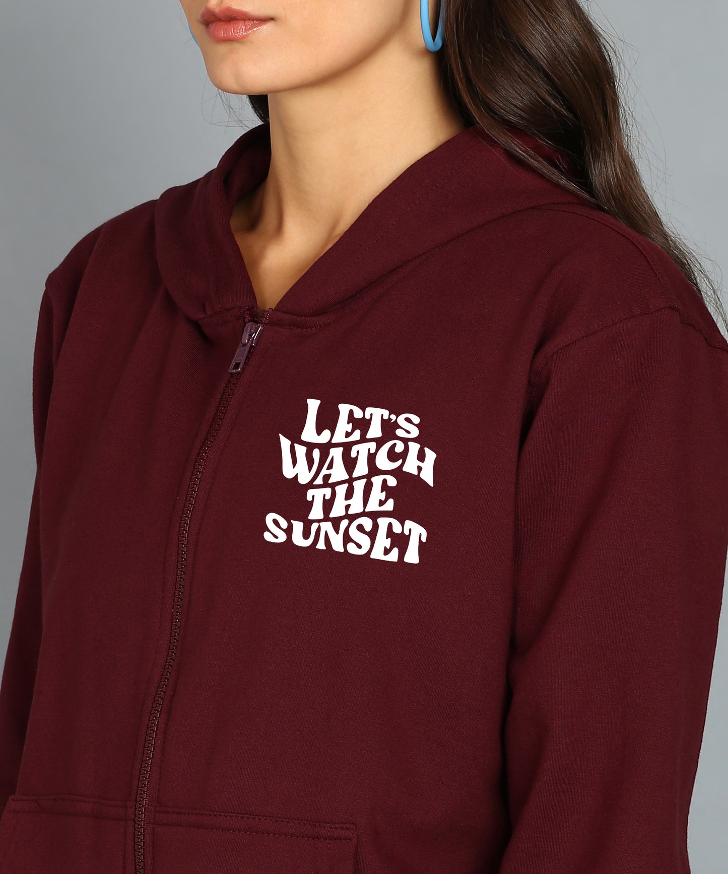 Back Printed Women's Cotton Full Zipper Sweatshirt Hoodies with Kangaroo Pocket Winter Wear Hooded Neck Sweatshirt