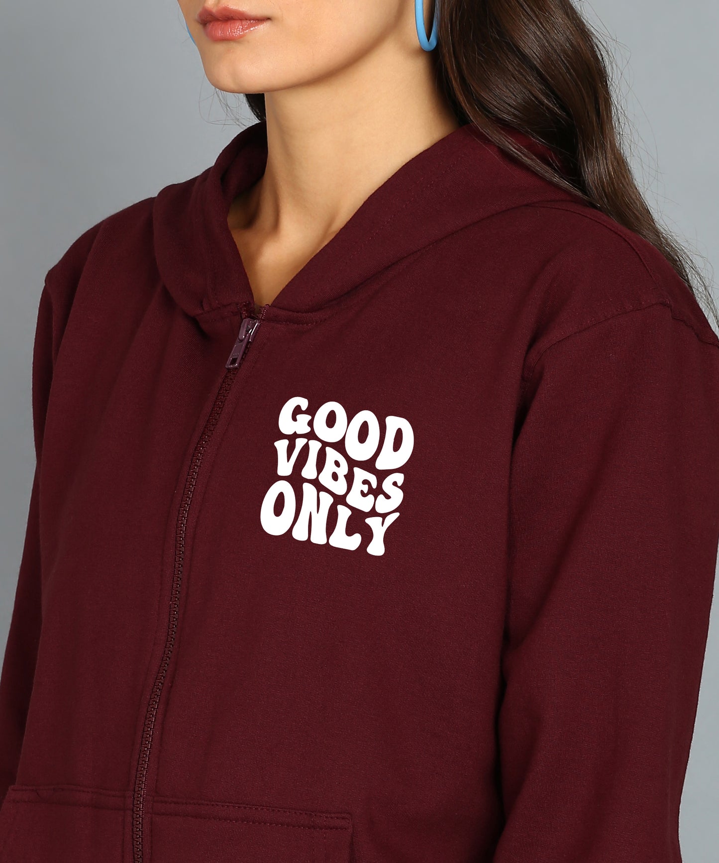 Back Printed Women's Cotton Full Zipper Sweatshirt Hoodies with Kangaroo Pocket Winter Wear Hooded Neck Sweatshirt