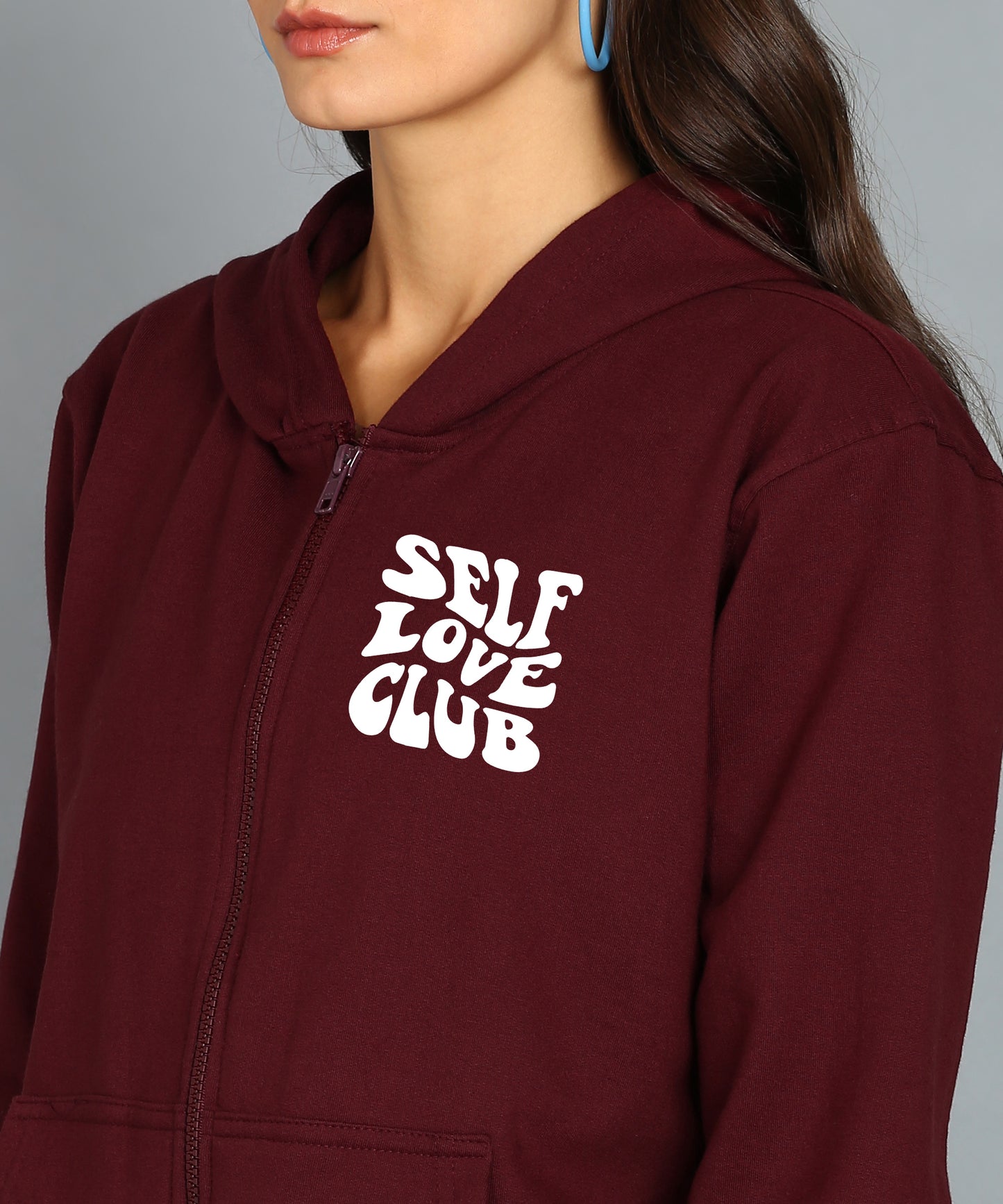 Back Printed Women's Cotton Full Zipper Sweatshirt Hoodies with Kangaroo Pocket Winter Wear Hooded Neck Sweatshirt