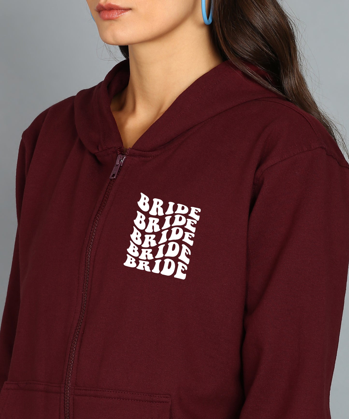Back Printed Women's Cotton Full Zipper Sweatshirt Hoodies with Kangaroo Pocket Winter Wear Hooded Neck Sweatshirt