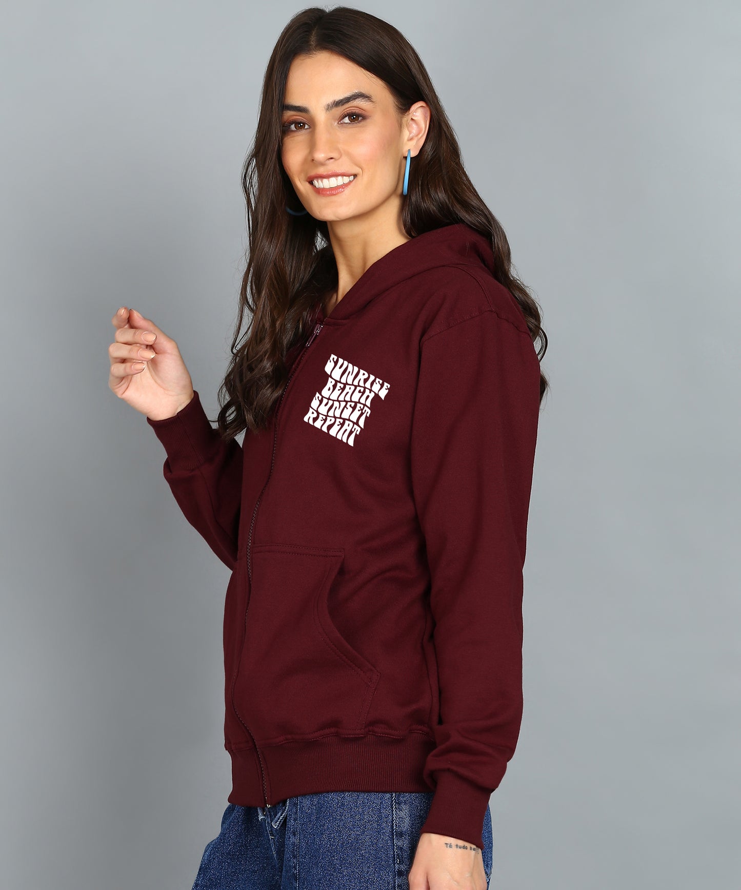 Back Printed Women's Cotton Full Zipper Sweatshirt Hoodies with Kangaroo Pocket Winter Wear Hooded Neck Sweatshirt