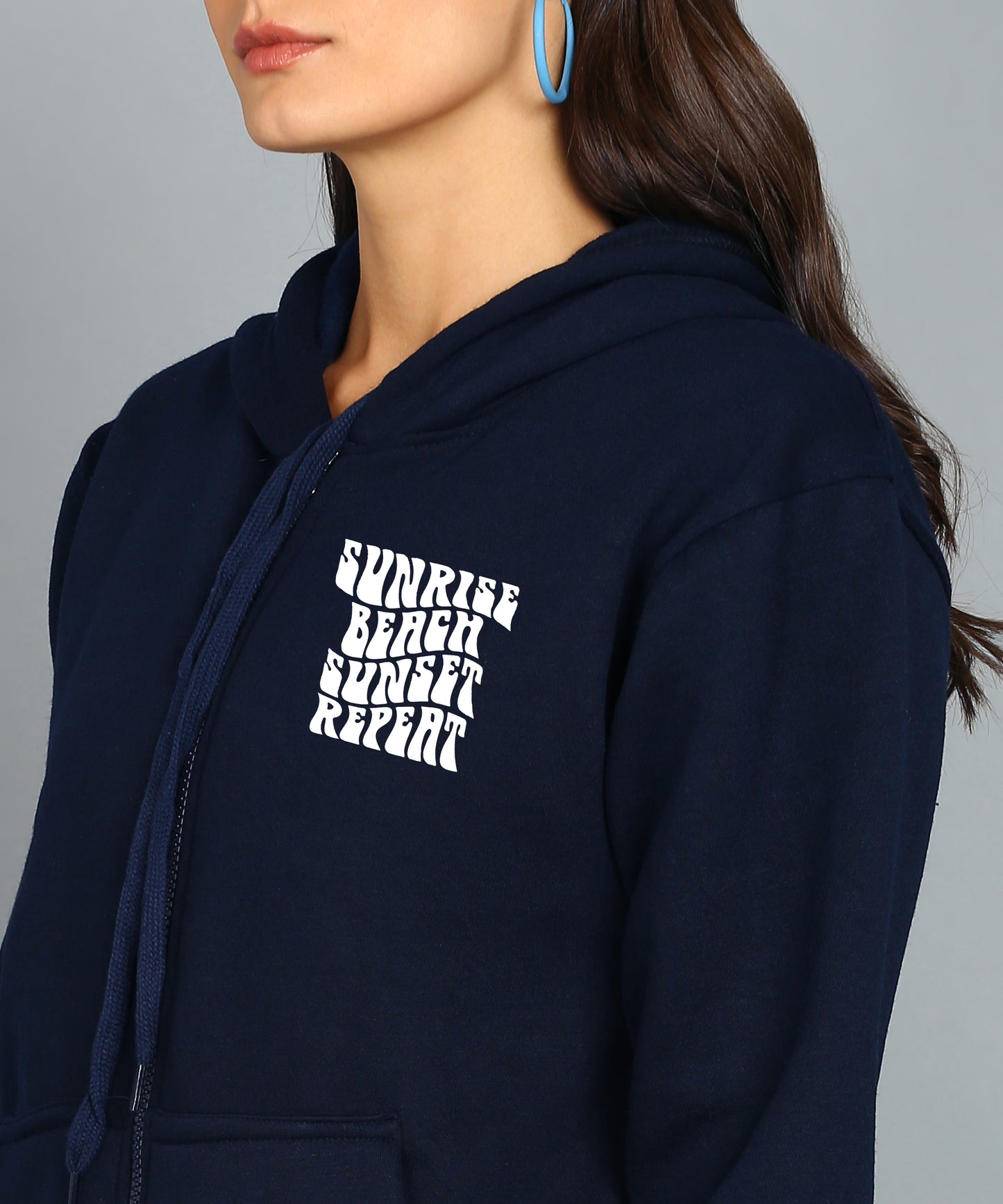 Back Printed Women's Cotton Full Zipper Sweatshirt Hoodies with Kangaroo Pocket Winter Wear Hooded Neck Sweatshirt